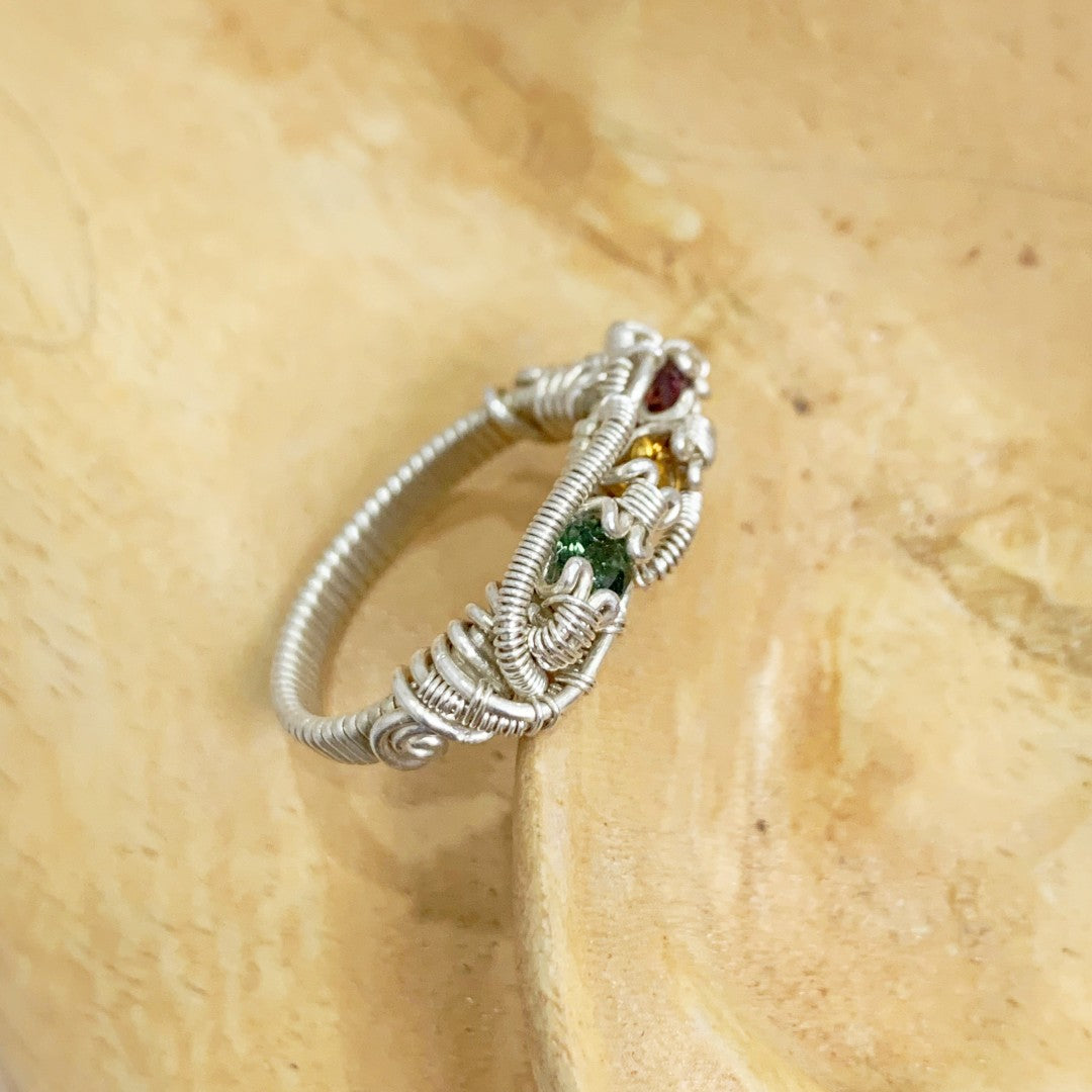 Hand-woven diamond-set wrap ring