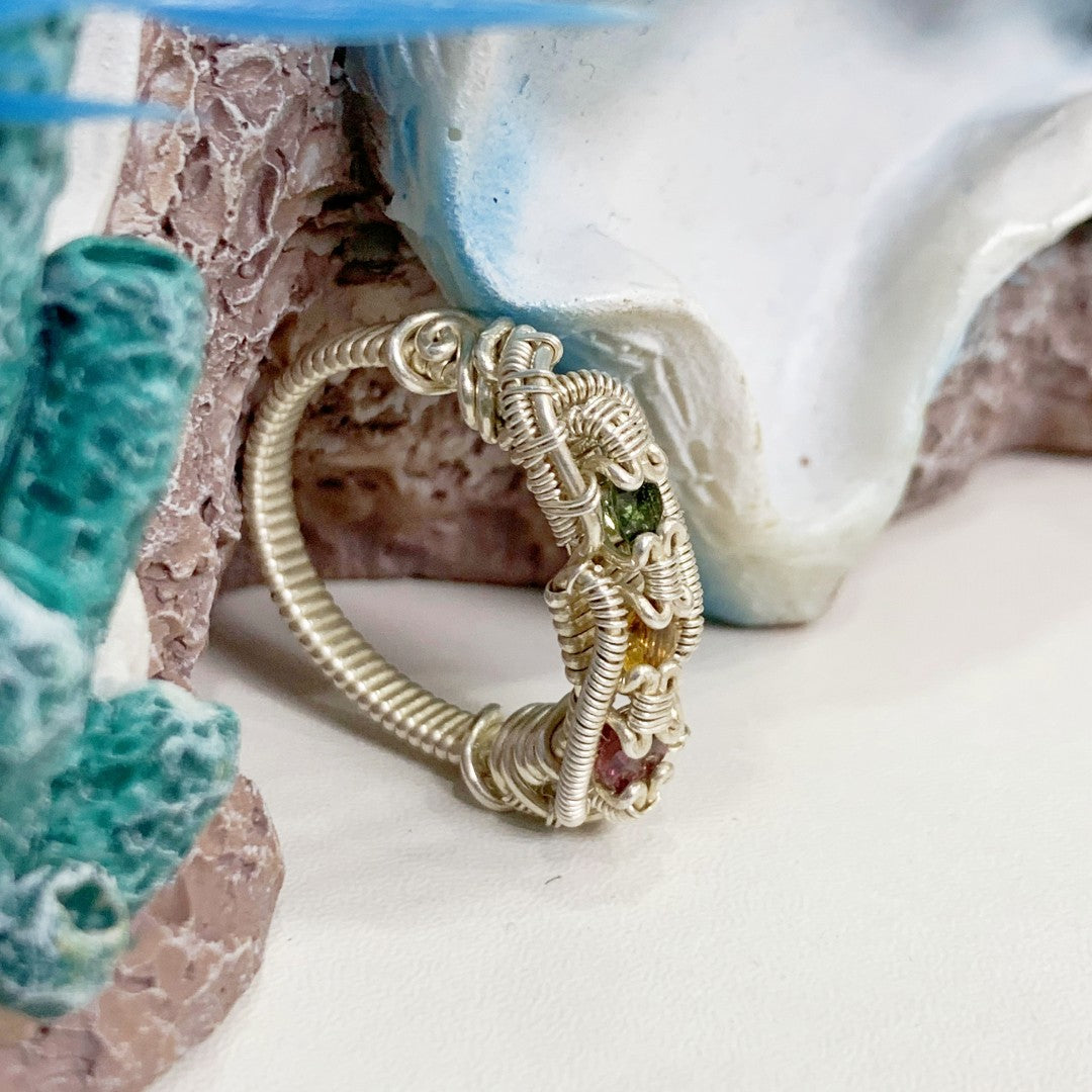 Hand-woven diamond-set wrap ring