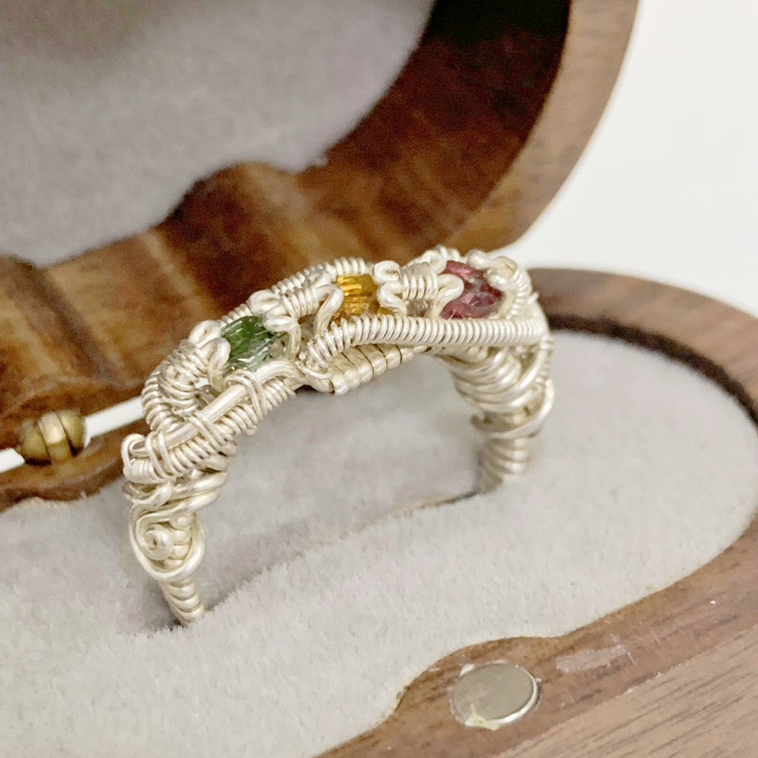 Hand-woven diamond-set wrap ring