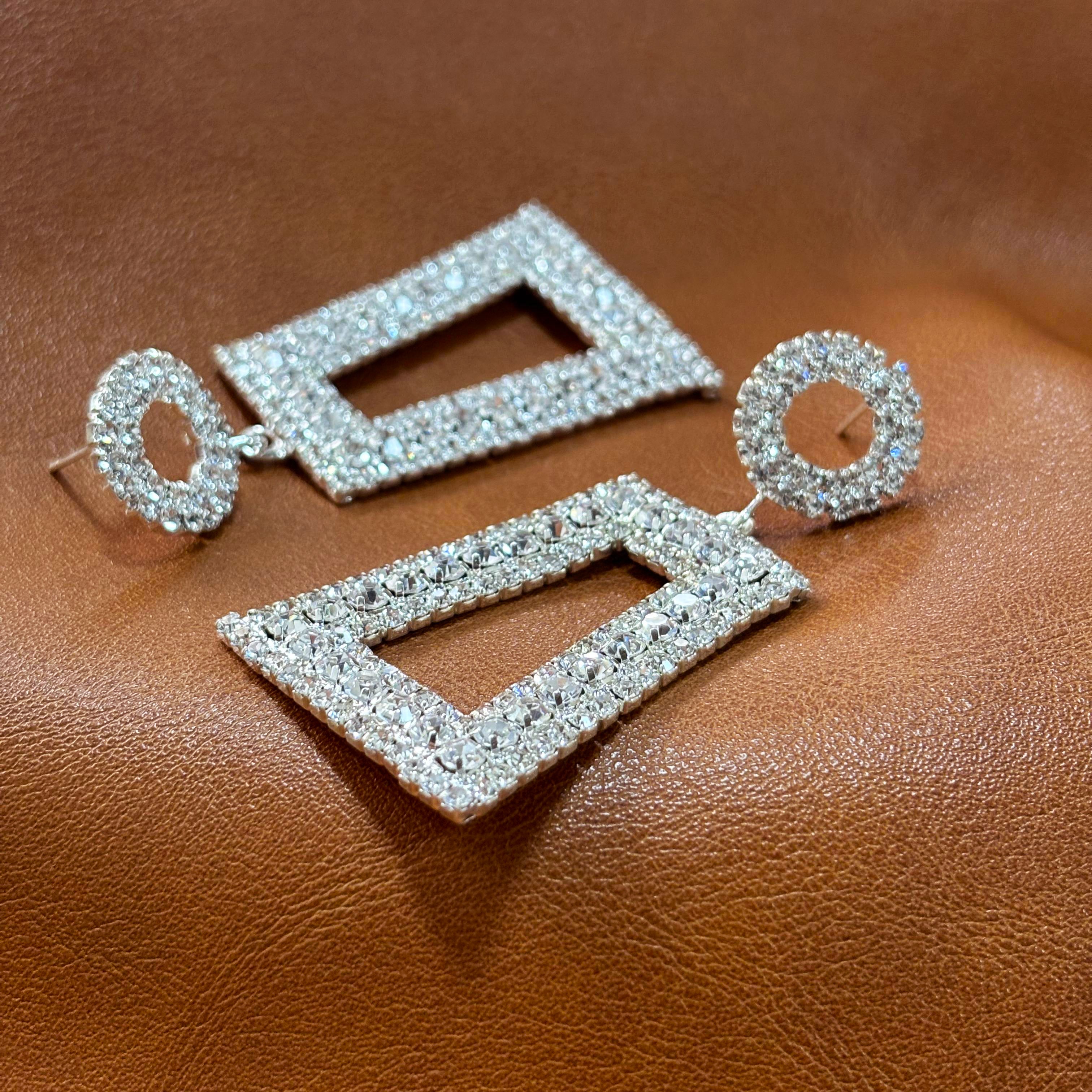 Silver Rectangle Geometric Earrings