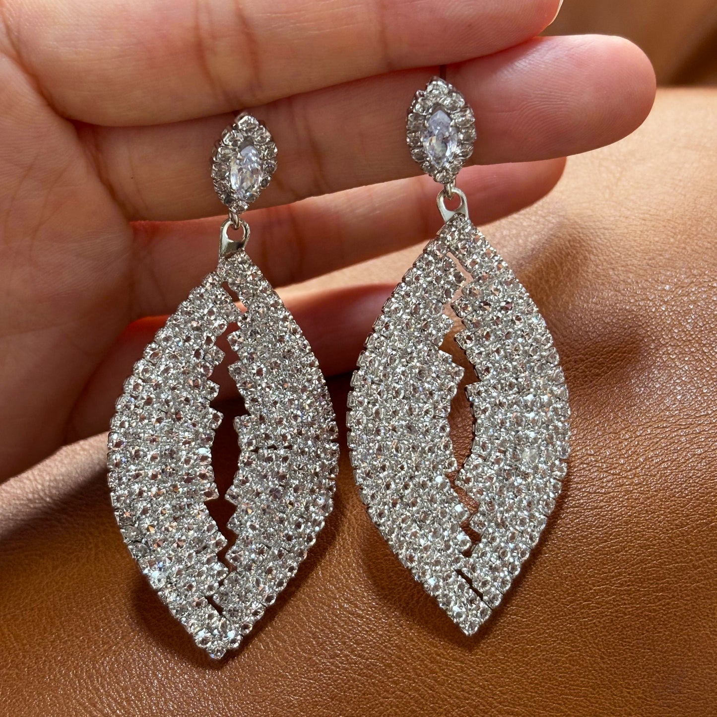 Wedding Season — Sparkling Leaf Drop Earrings | Elegant Earrings | Bridal Earrings | Bridesmaid Earrings | Party Earrings | Gift for Her
