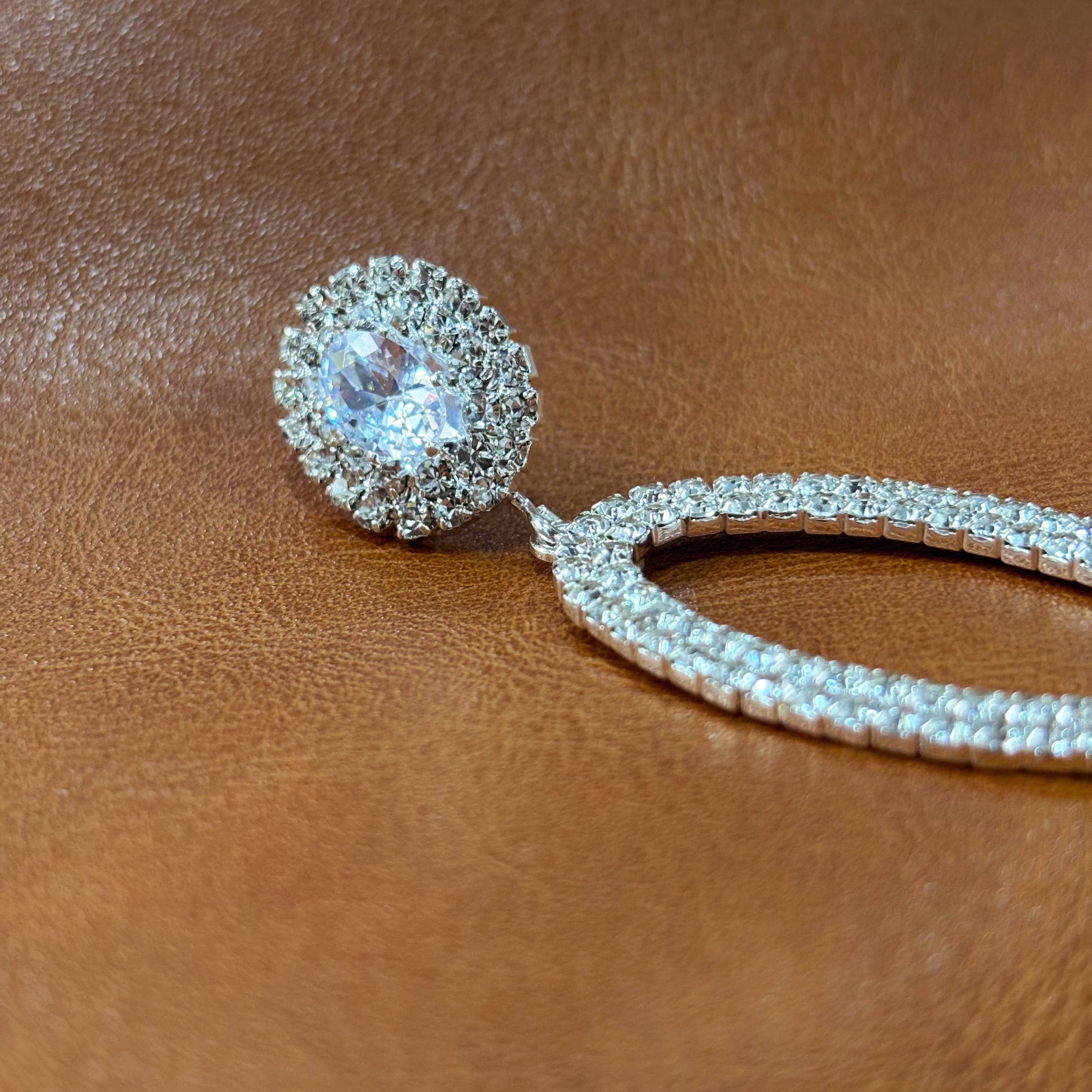 Silver Oval Drop Earrings