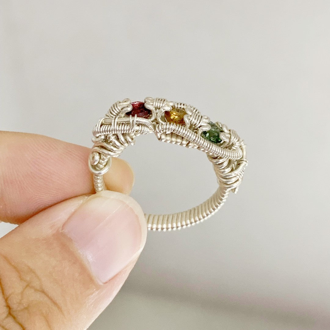 Hand-woven diamond-set wrap ring