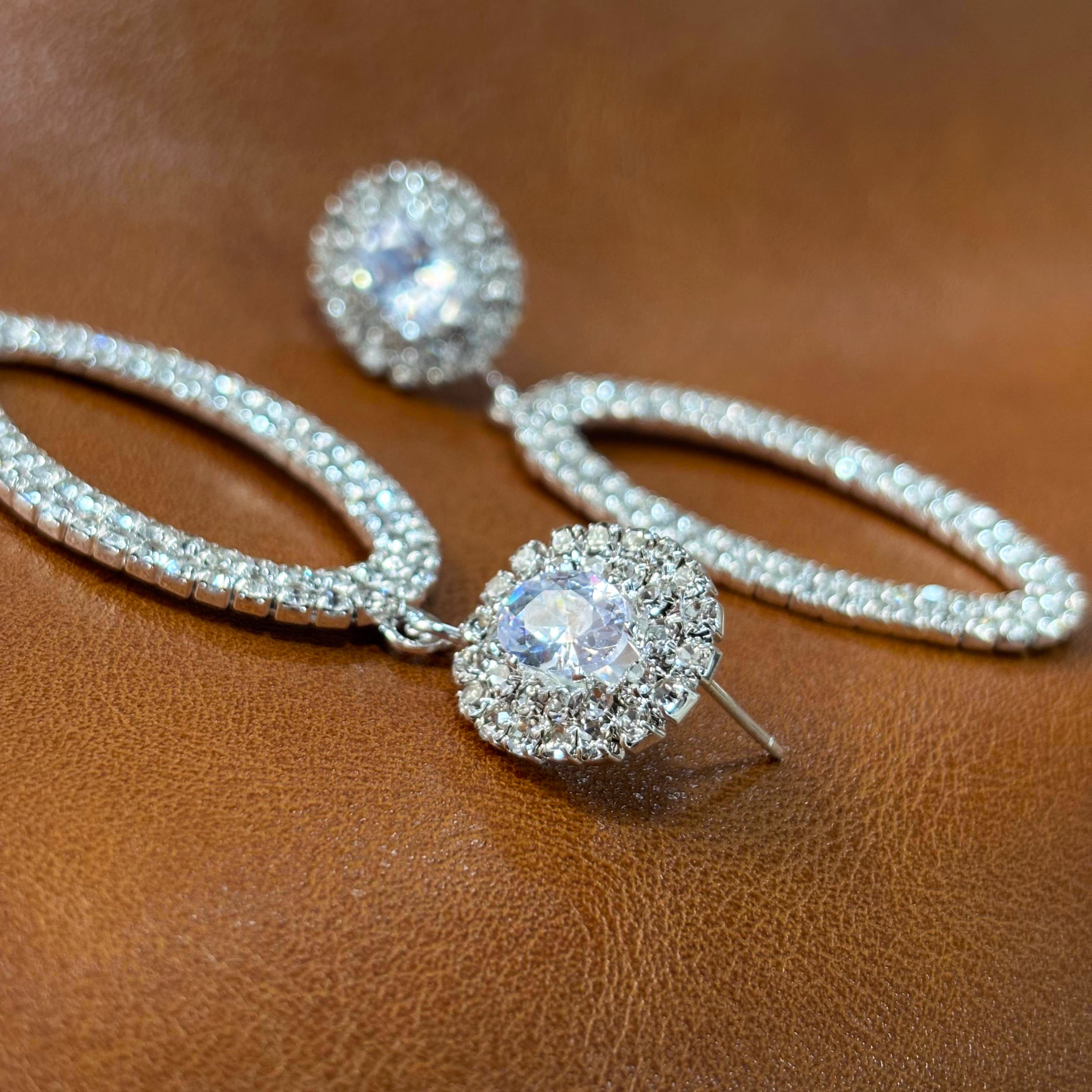 Silver Oval Drop Earrings