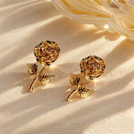 Gold Plated Rose Drop Earrings | Nature Inspired Floral Earrings | Romantic cottagecore Flower Jewelry | Hypoallergenic Studs | Gift for Her