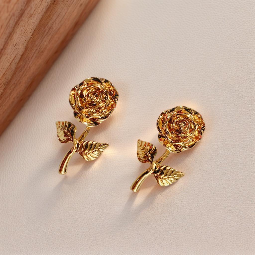Romantic Gold Rose Stud Earrings