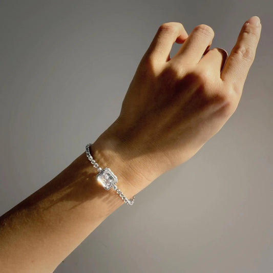 Princess Cut CZ Tennis Bracelet---6.7" | Baguette Chain Bracelet | Minimalist Sparkly Jewelry