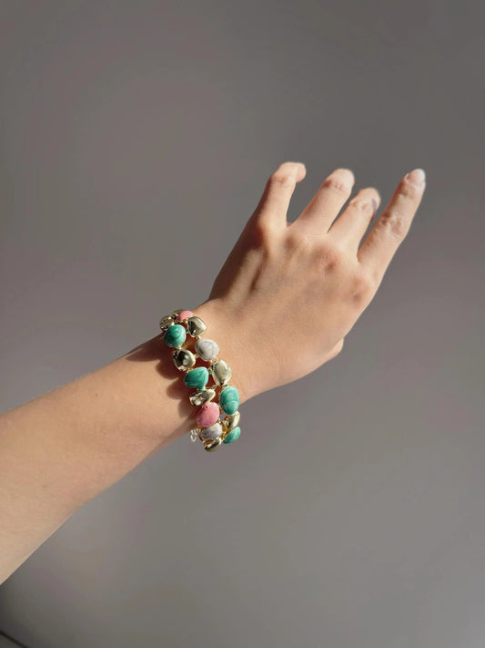 Vintage Resin Gemstone Bangle Set | Handmade Boho Couple Bracelets | Gift for Couple or Bestie