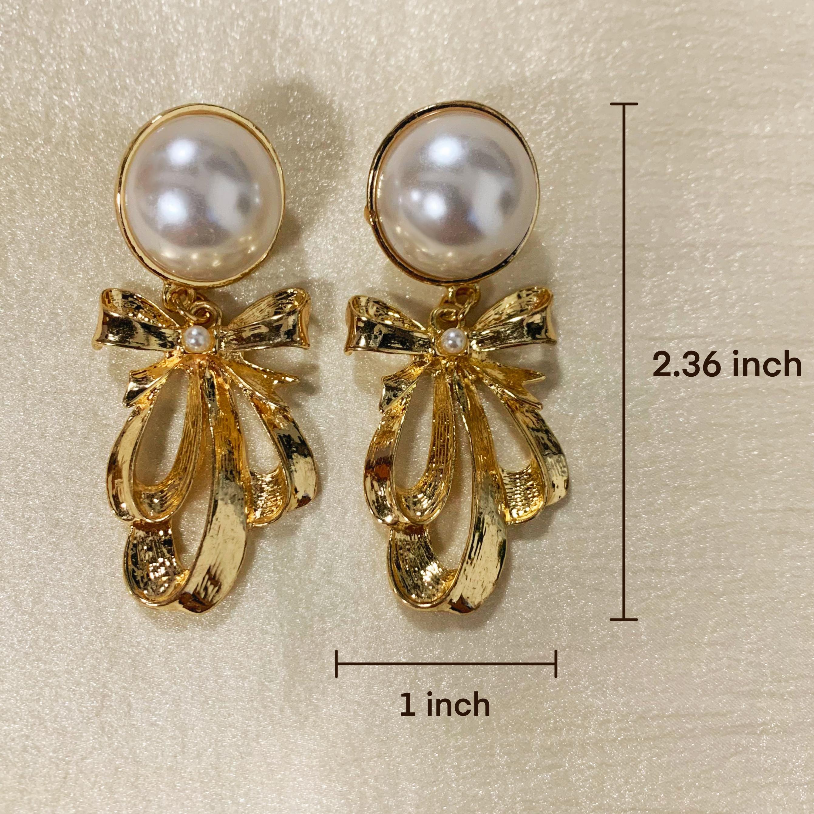 Gold Bow Pearl Earrings