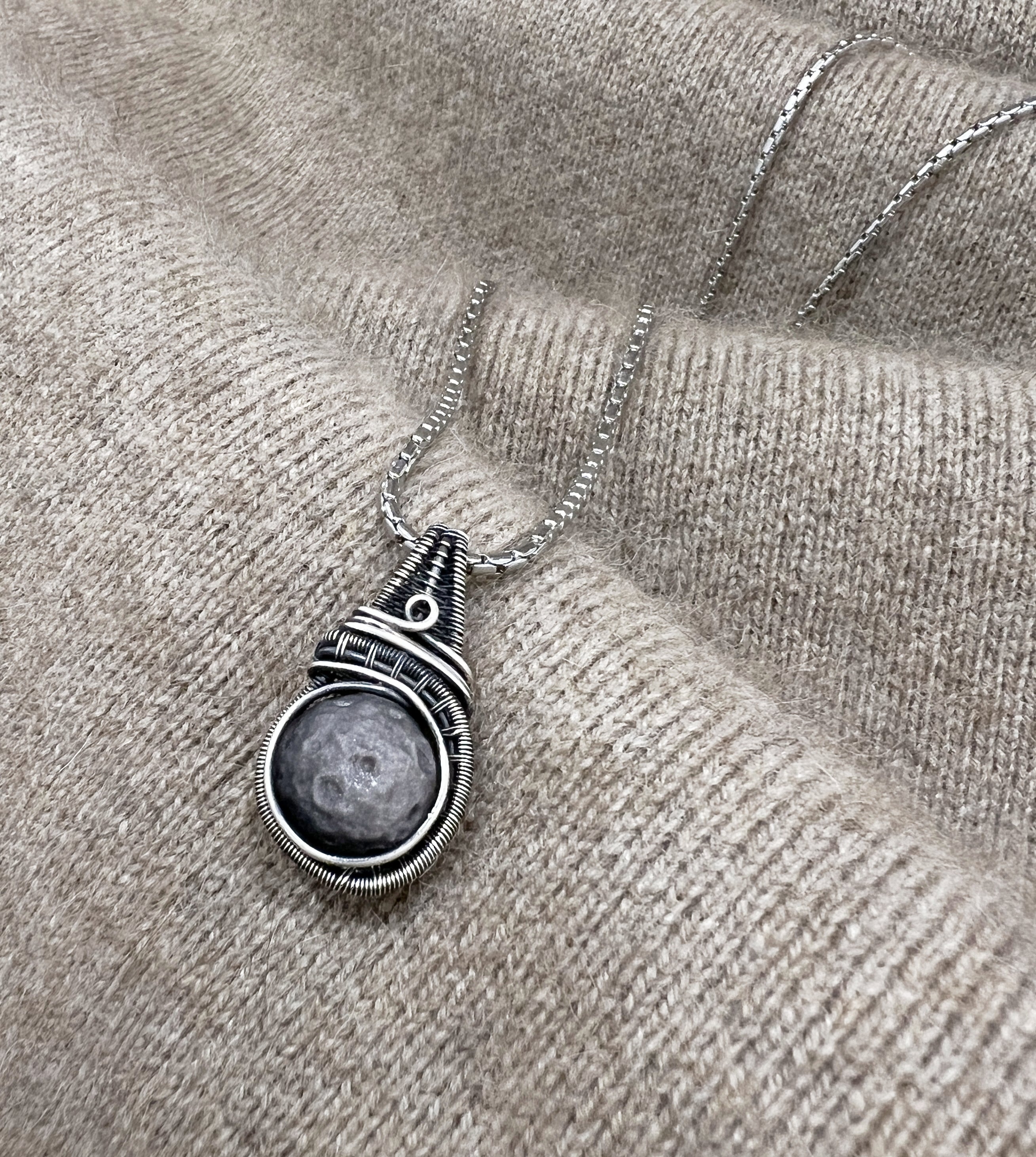Sterling Silver Obsidian Moon Necklace