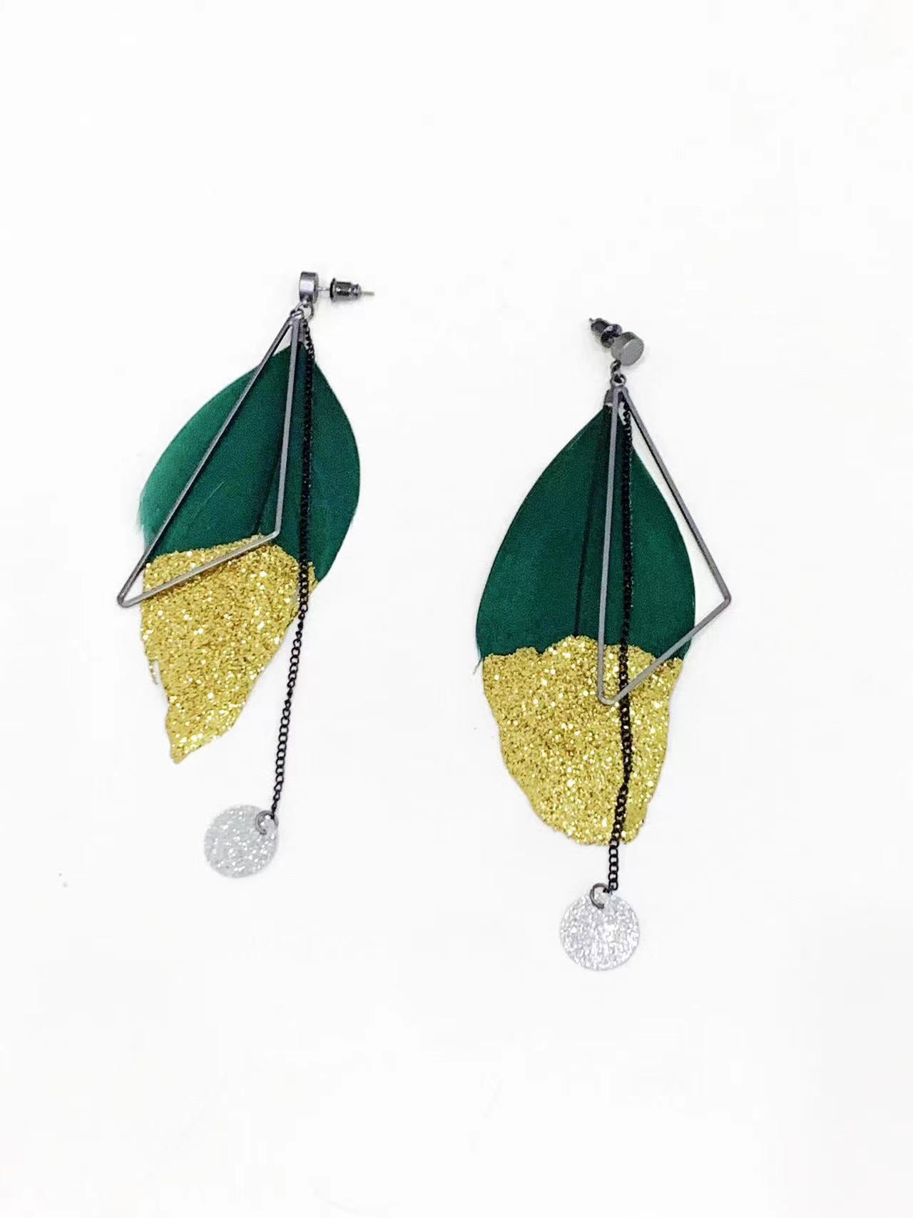 Bohemian Jewelry Multicolor DropShaped Peacock Feather Hook DangleEarrings