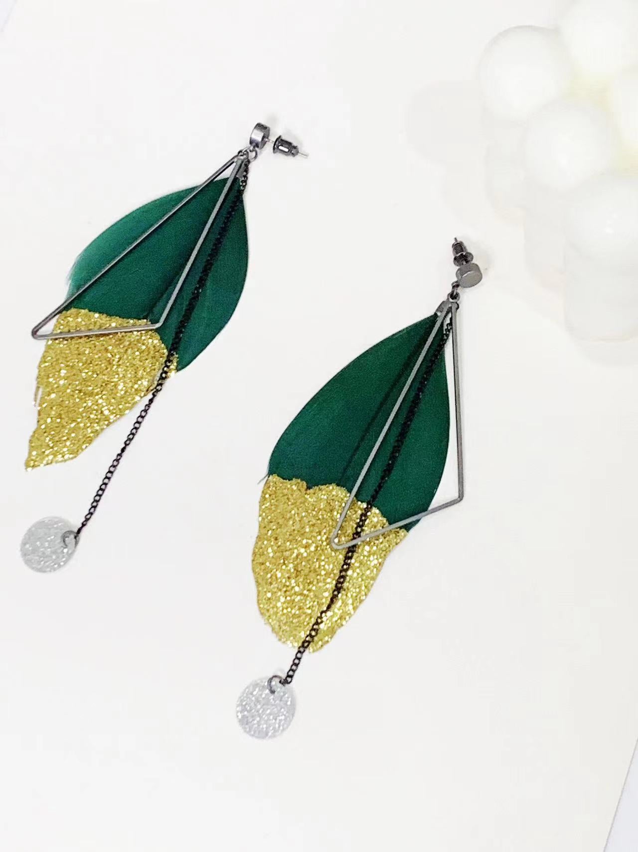 Bohemian Jewelry Multicolor DropShaped Peacock Feather Hook DangleEarrings