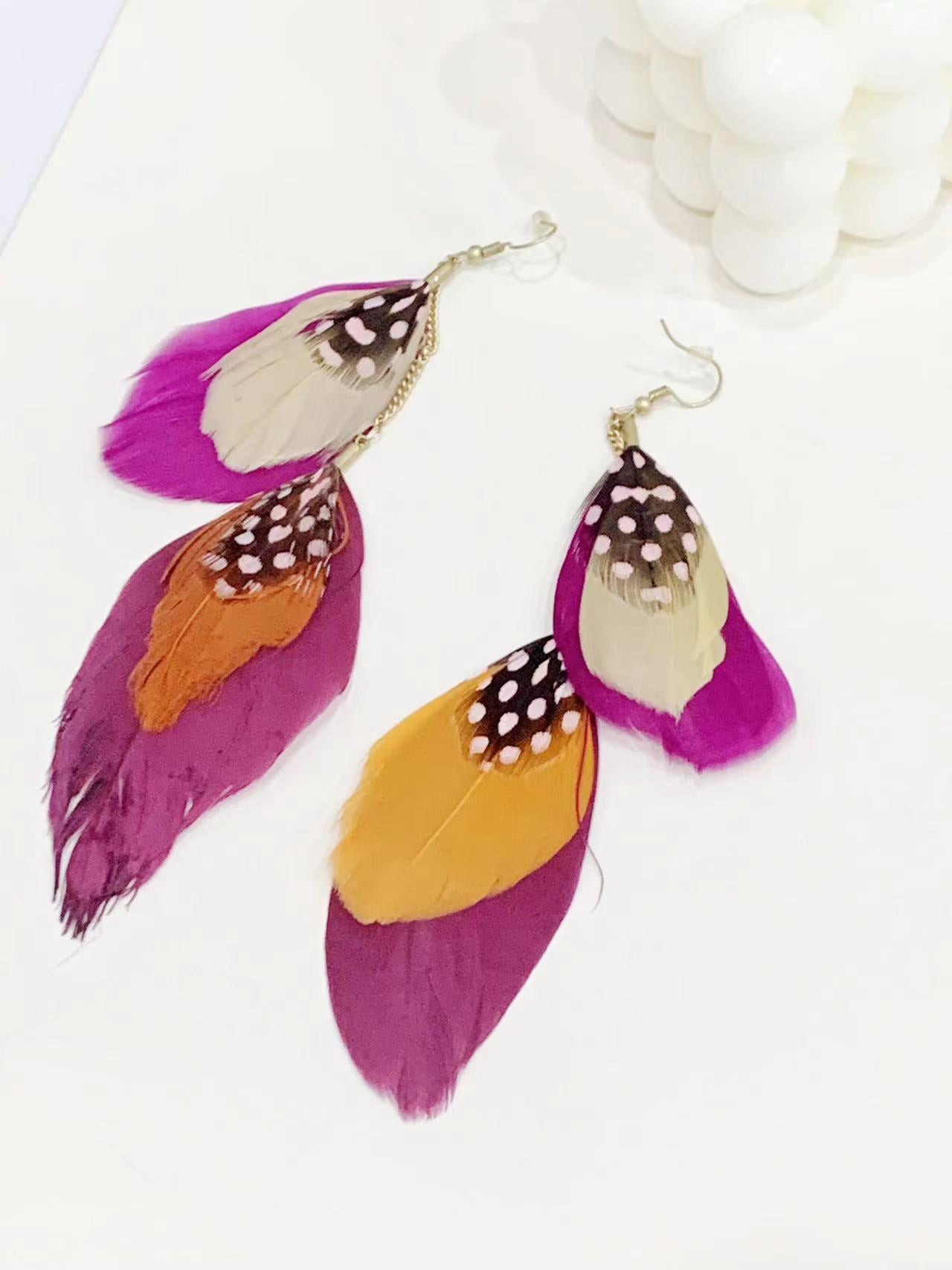 Colorful Feather Dangle Earrings