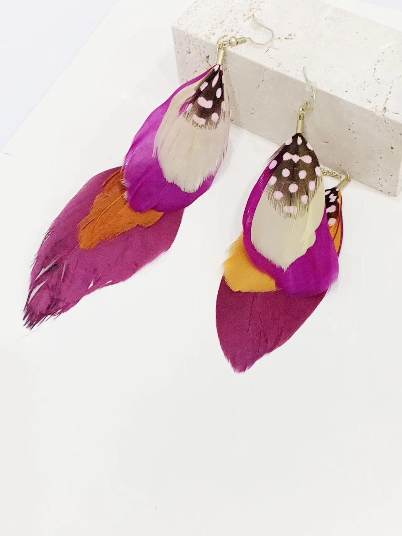 Colorful Feather Dangle Earrings