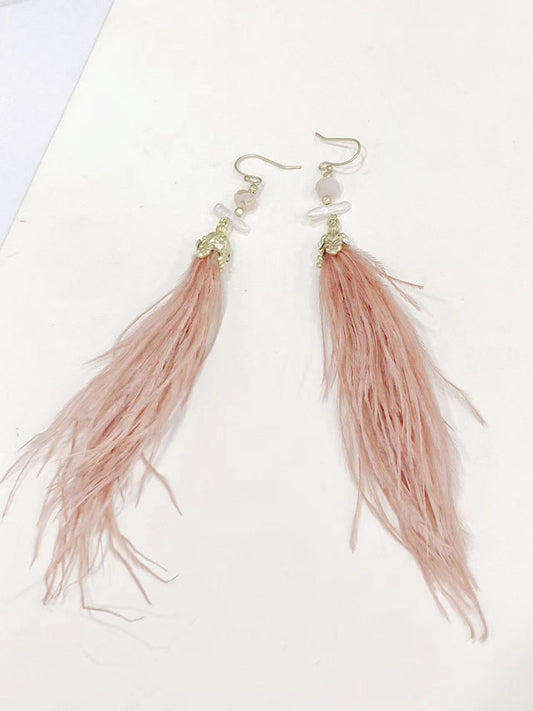 Long Feather Earrings for Women,Bohemian Elegant Delicate Faux DruzyCharms Dangle Earrings