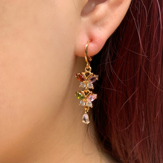 Butterfly Collection---Colorful Butterfly Drop Earrings | Sparkly Gold Hoop Huggies | Elegant Fairycore Dangle Earrings | Whimsical Mariposa Jewelry | Gift for Her