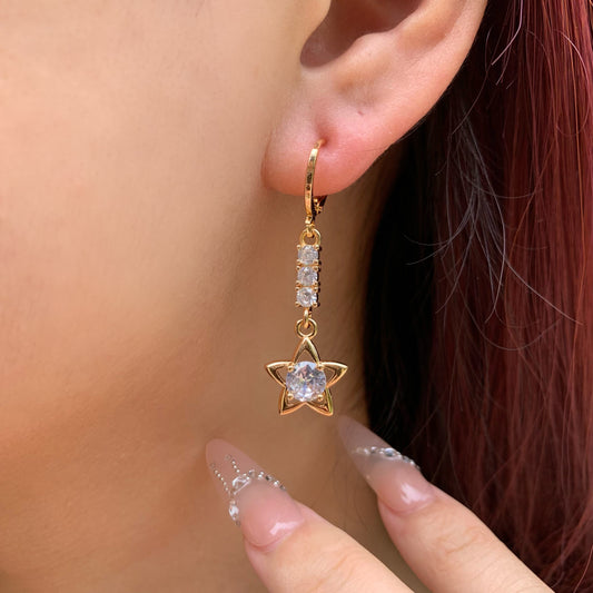Dainty Hollow Star Drop Earrings with Sparkling CZ | Gold Celestial Dangle Earrings | Cute Elegant Earrings| Everyday Earrings |Gift for Her