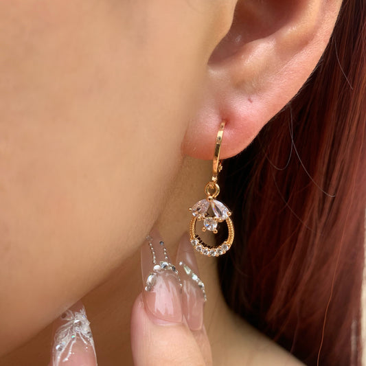 Gold Teardrop Dangle Earrings | Elegant CZ Circle Drop Earrings | Dainty Romantic Jewelry | Bridal Wedding Earrings | Cute Gift for Her