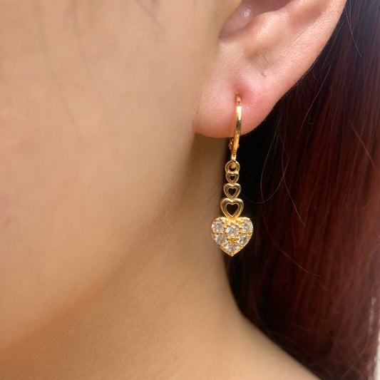 Gold Heart Dangle Earrings | Y2K Cute Linked Heart Chain | Lightweight CZ Drop Earrings | Romantic Everyday Earrings | Dainty Gift for Her