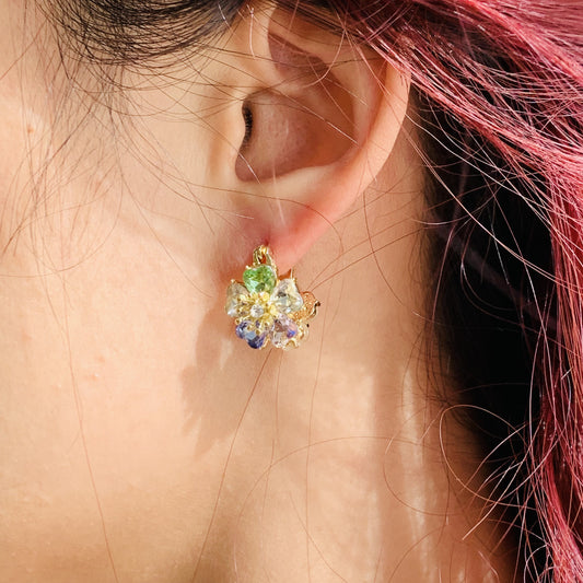 Sparkling Colorful Double Sided Crystal Flower Stud Earrings | Multicolor Front Back Huggie Earrings |  Gift for Her | Fairycore Chic