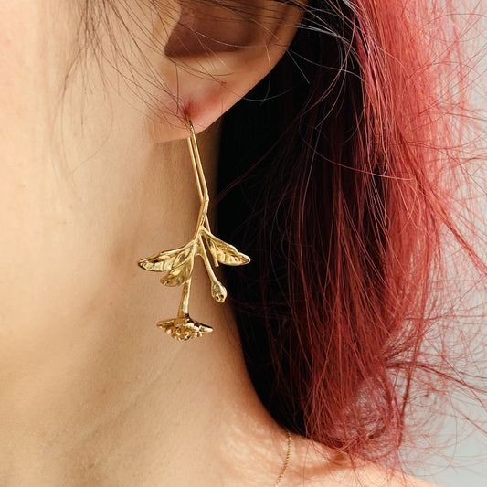 Gold Freesia Flower Earrings | Floral Botanical Drop Earrings | Nature Inspired Dangle Earrings | Handmade Elegant Earrings | Gift for Her