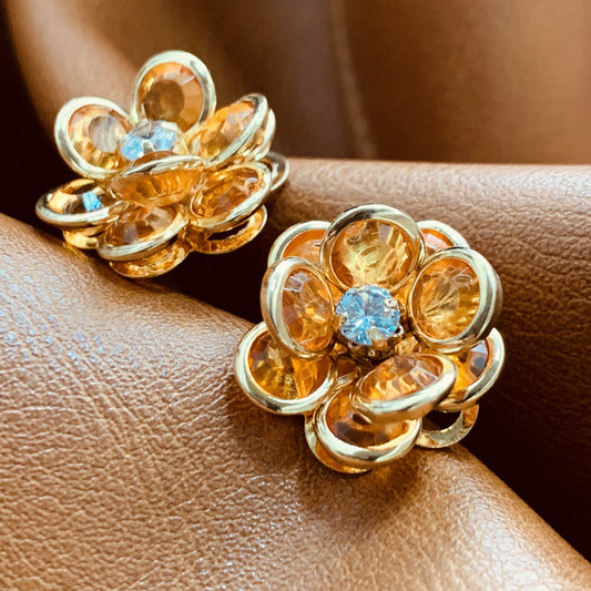 Amber-Orange Double Petal Earrings | Rose-Inspired Stud | Dainty Floral Earrings | Delicate Flower Earrings | Gift for Women | Birthday Gift