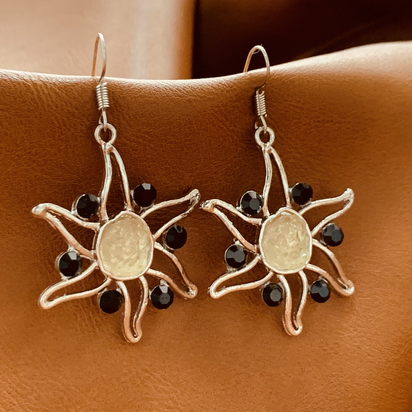 Silver Sunburst Statement Earrings | Celestial Drop Earrings | Sun Goddess Earrings | Boho Dangle Earrings | Vintage Style | Gift for Her