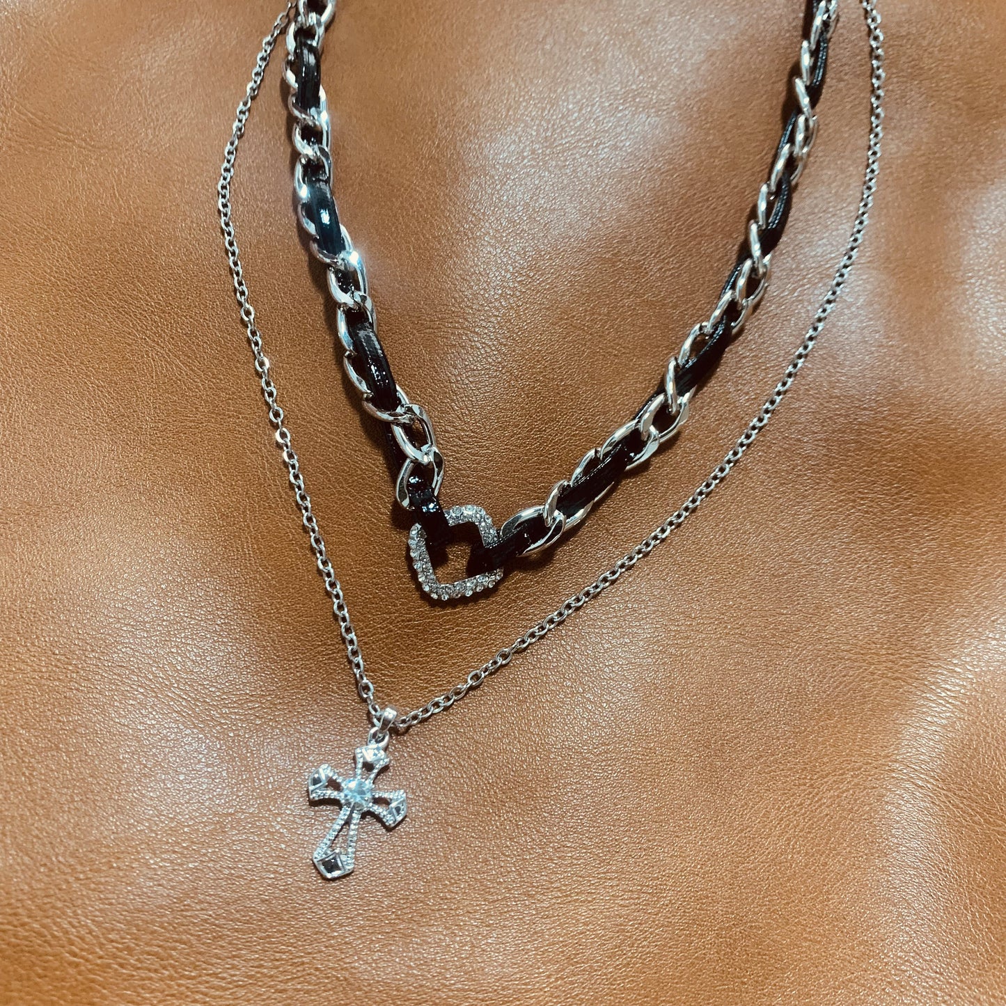 Y2K Gothic Cross Necklace  | 925 Sterling Silver Layered Chains | Christian Protection Pendant