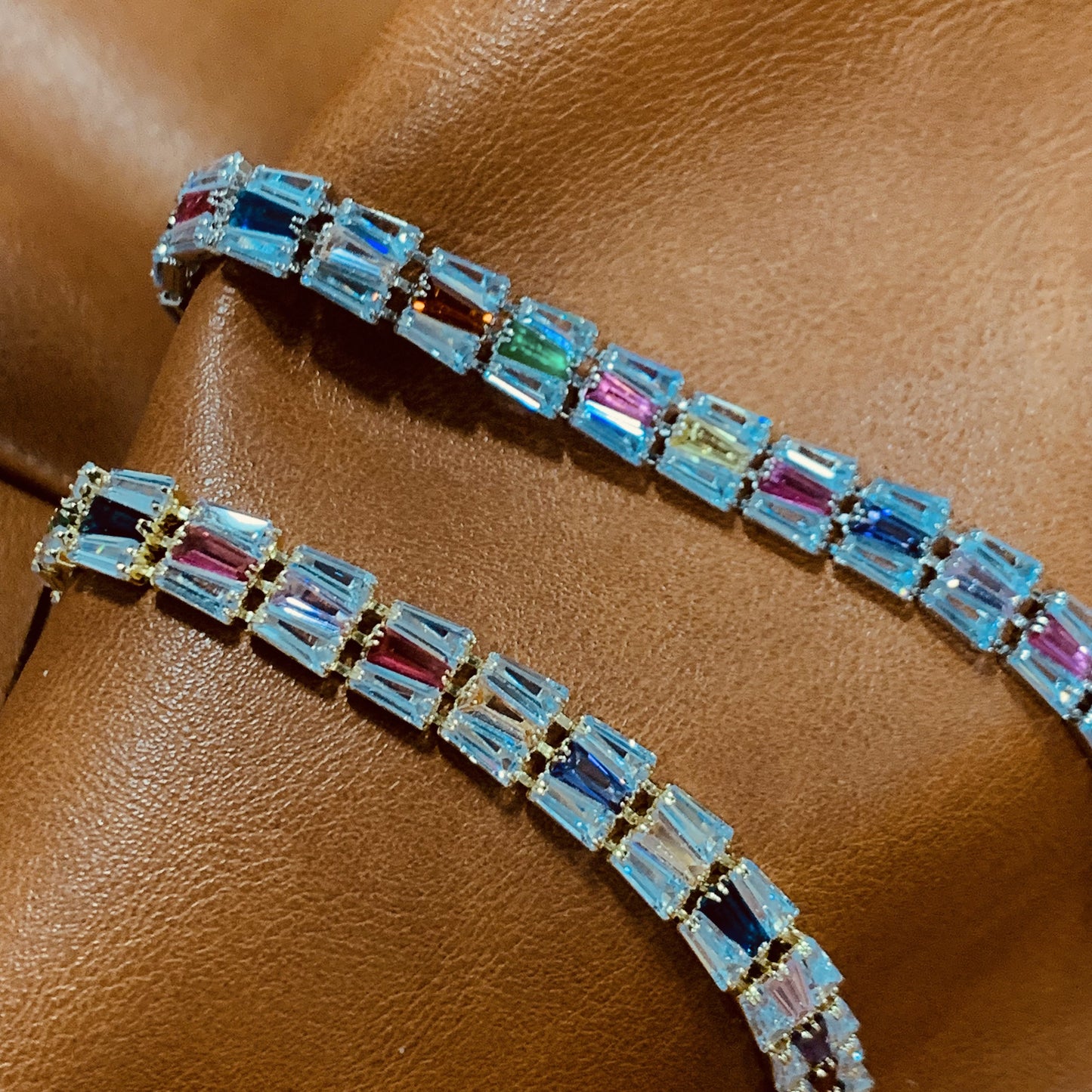 Sparkling Rainbow CZ Baguette Tennis Bracelet–6.3 Inches | Minimalist Multicolor Jewelry | Gift for Her & Best Friend