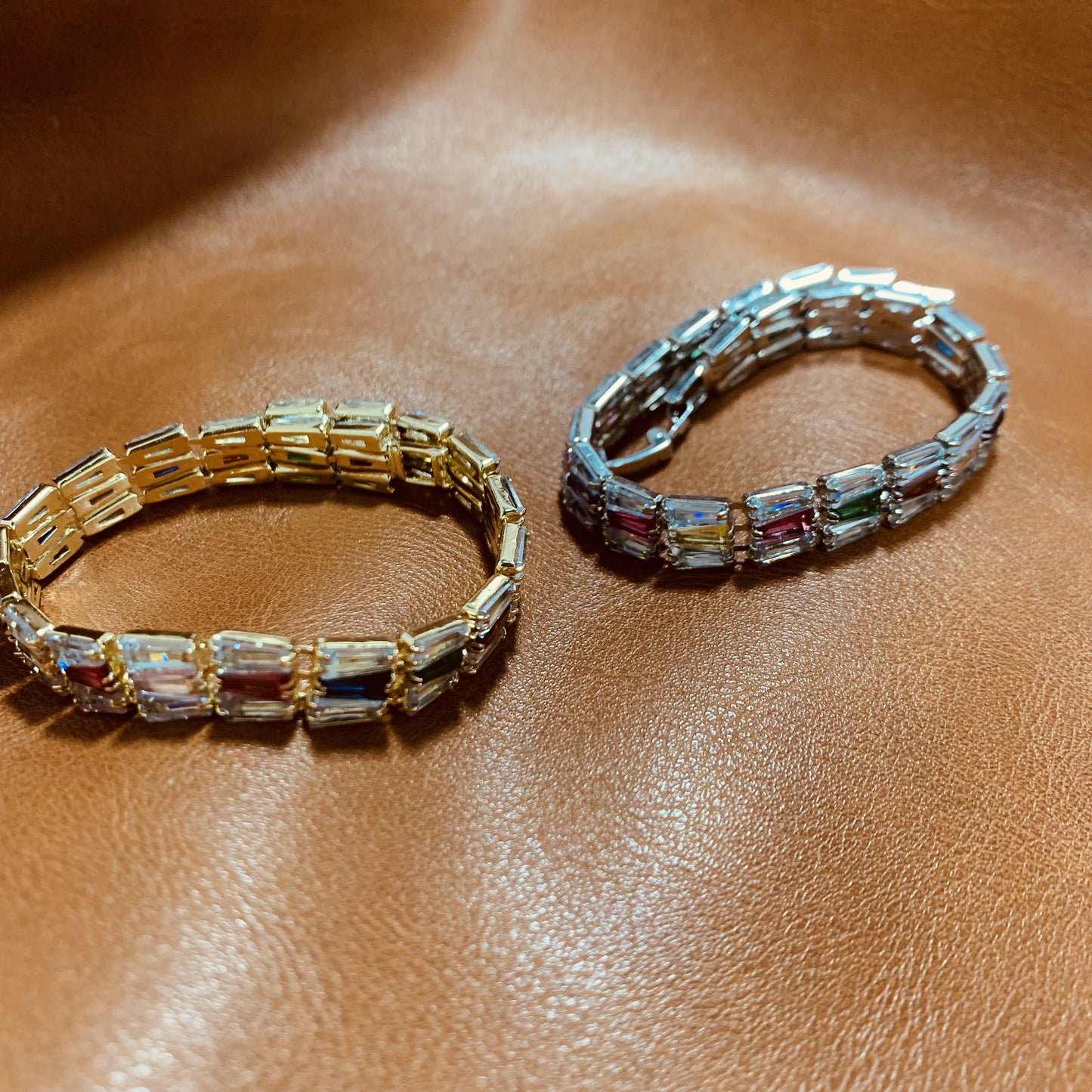 Sparkling Rainbow CZ Baguette Tennis Bracelet–6.3 Inches | Minimalist Multicolor Jewelry | Gift for Her & Best Friend