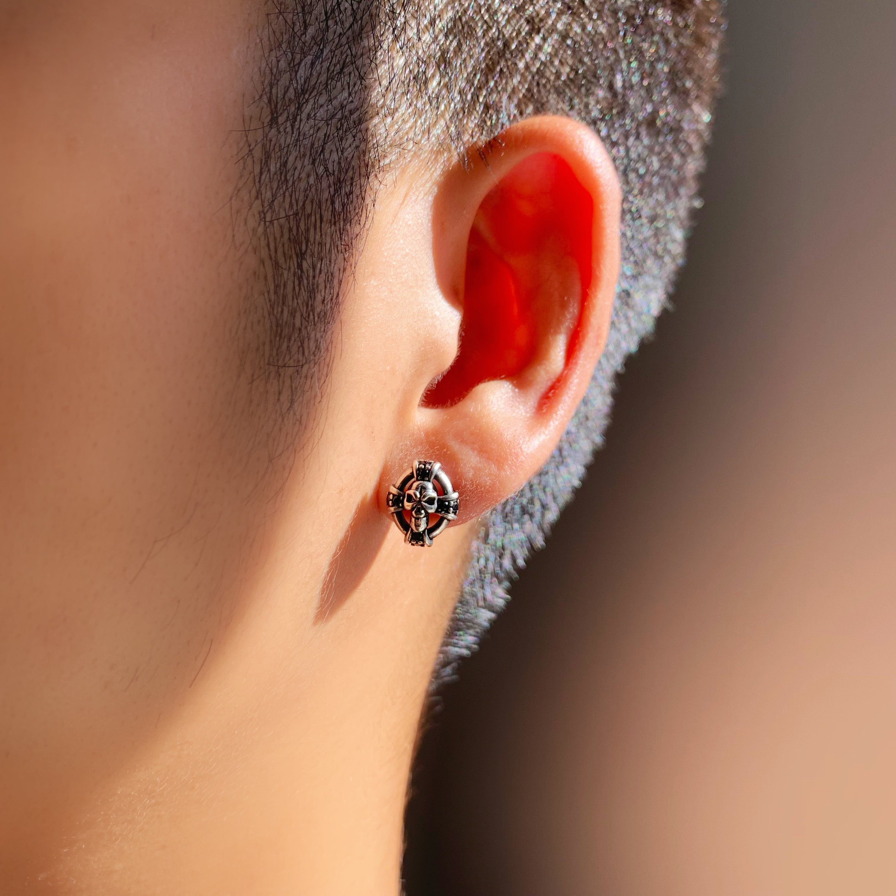 Unisex Silver Skull Studs