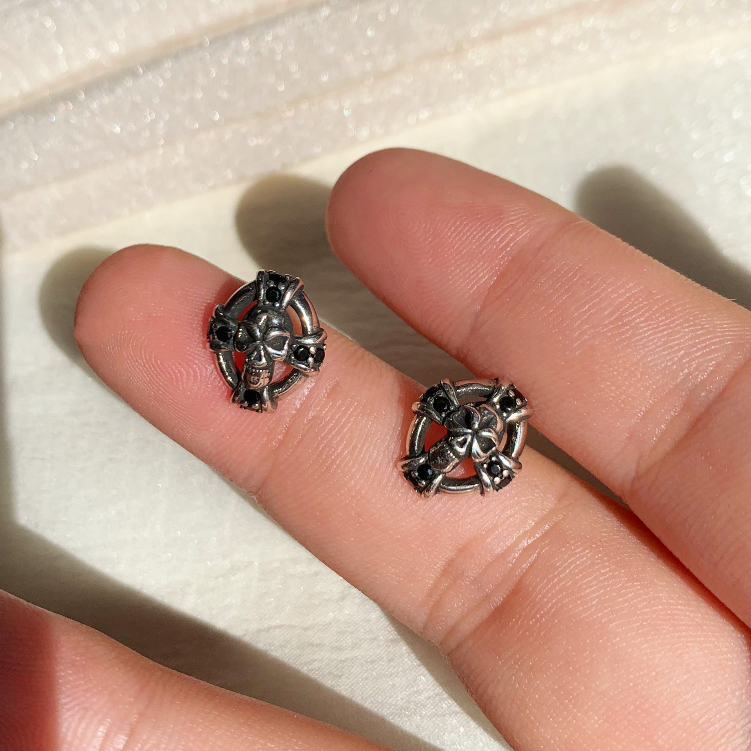 Unisex Silver Skull Studs