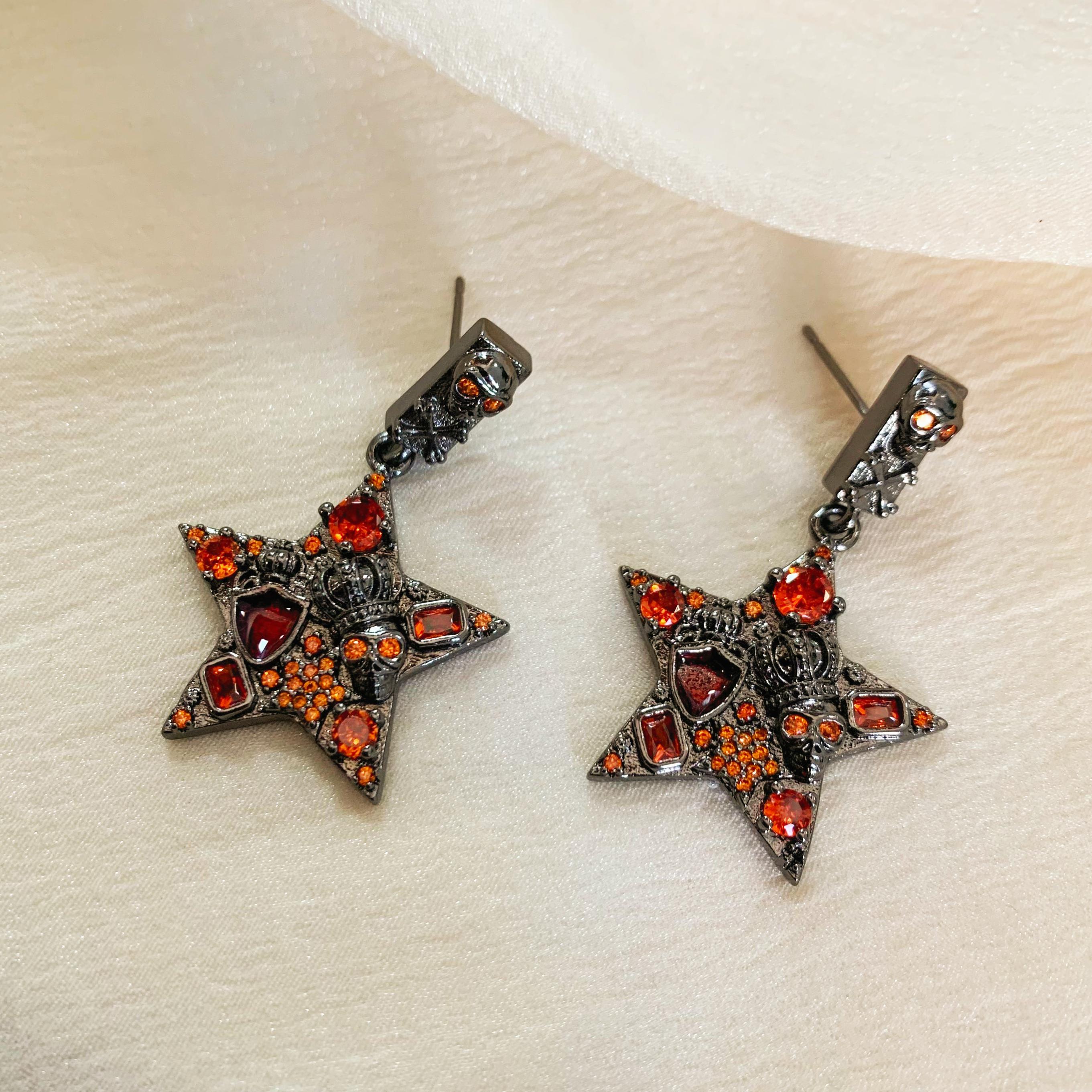 Halloween Pentagram Skull Earrings