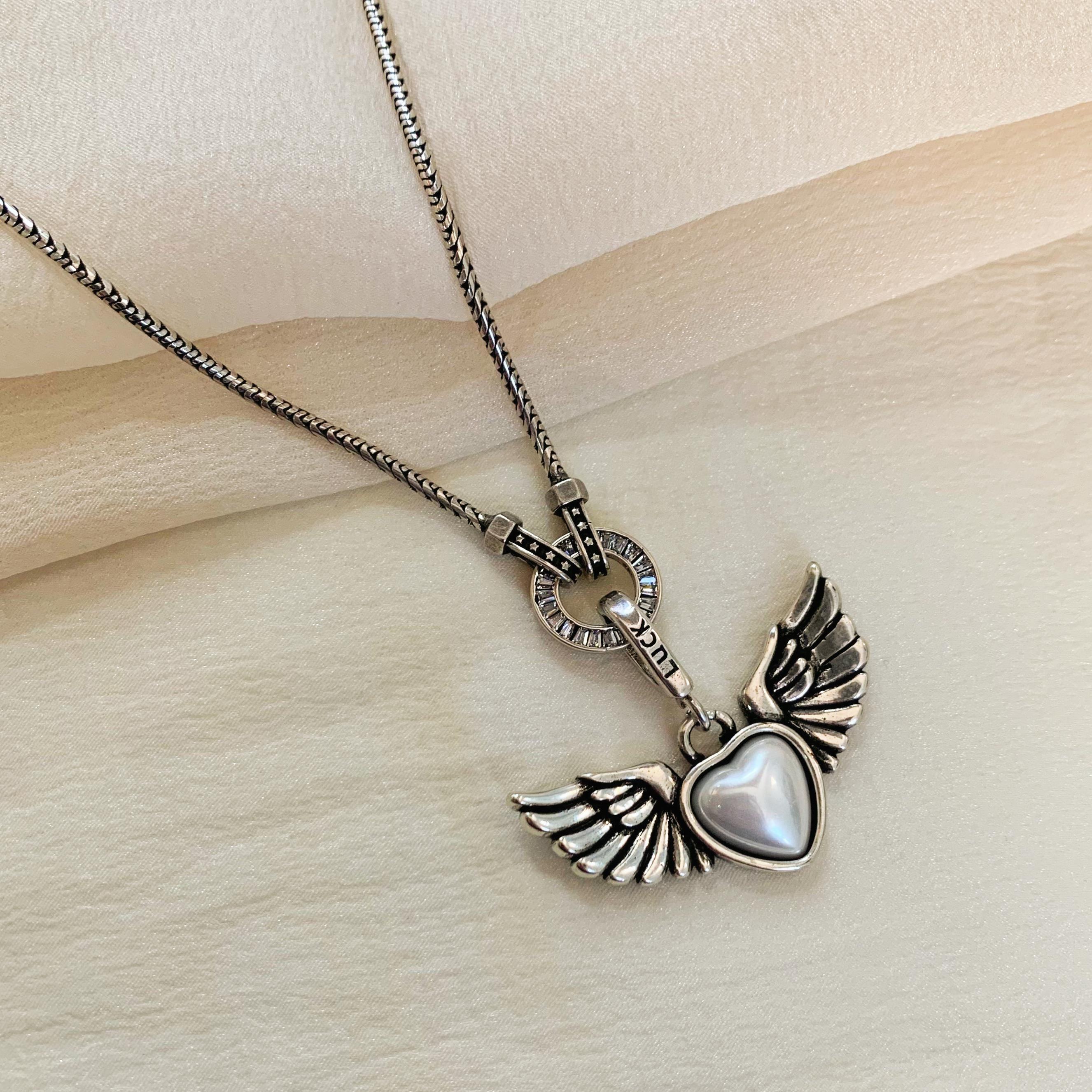 Silver Angel Wings Heart Jewelry Set
