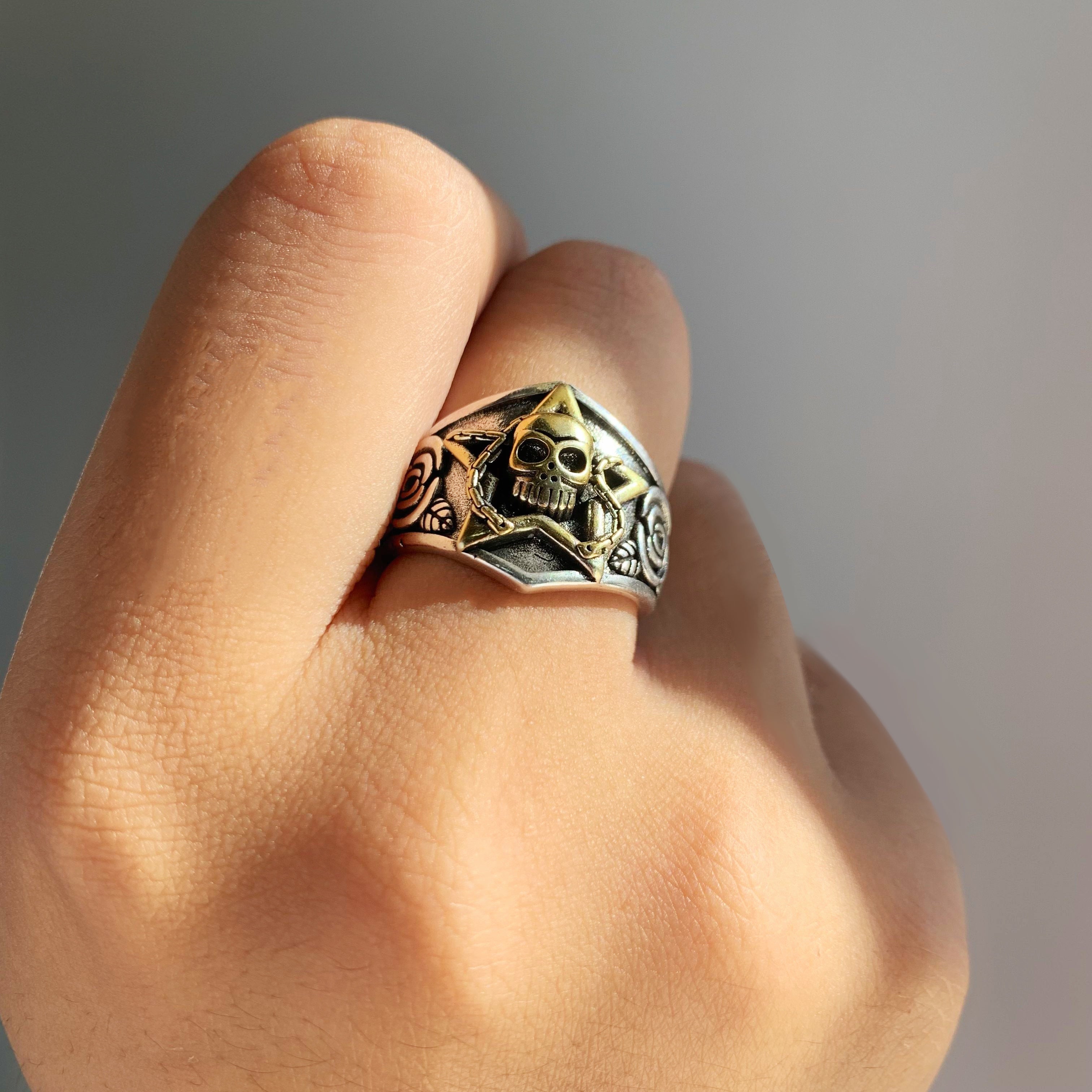 Unisex Gothic Pentagram Skull Ring