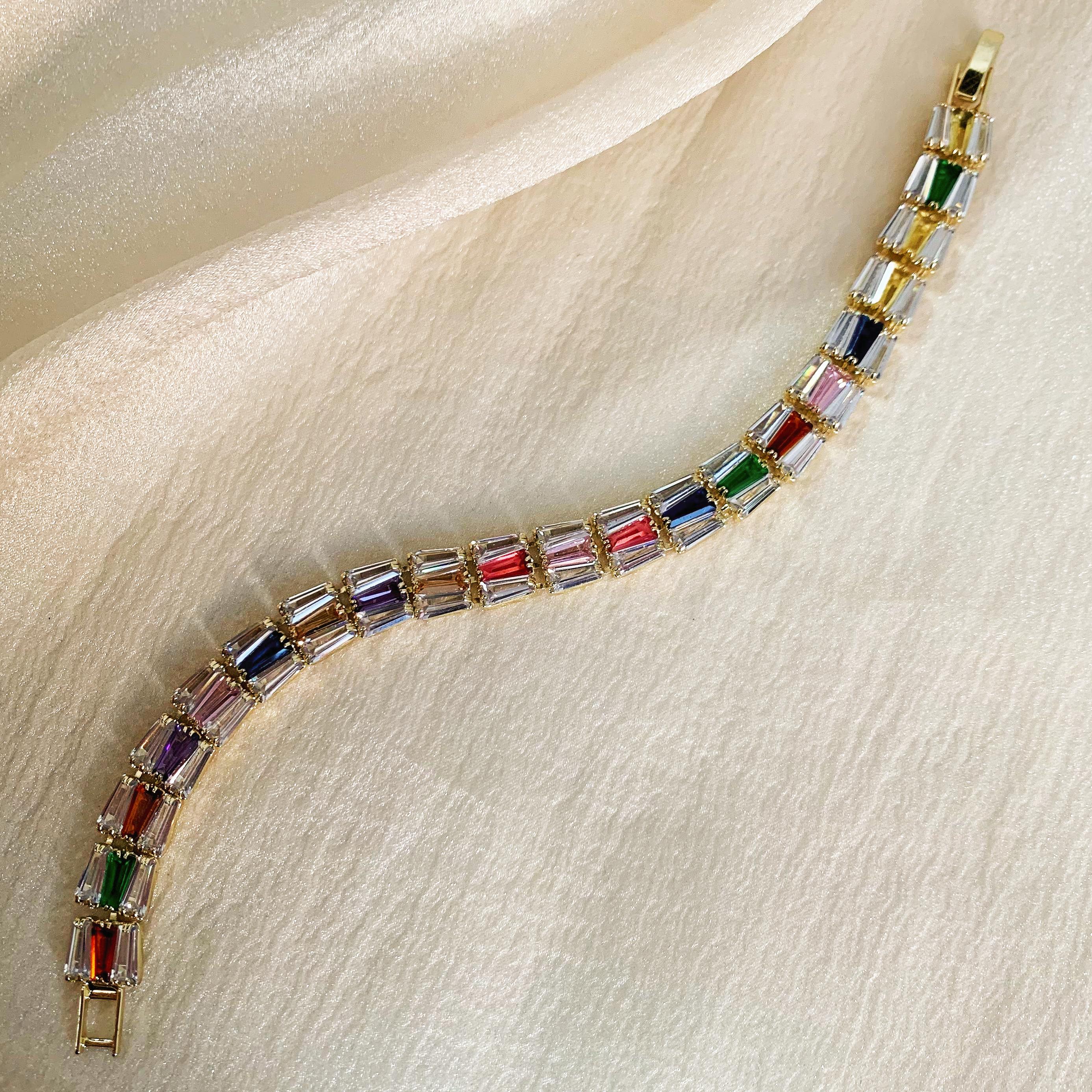 Rainbow Baguette Tennis Bracelet Set