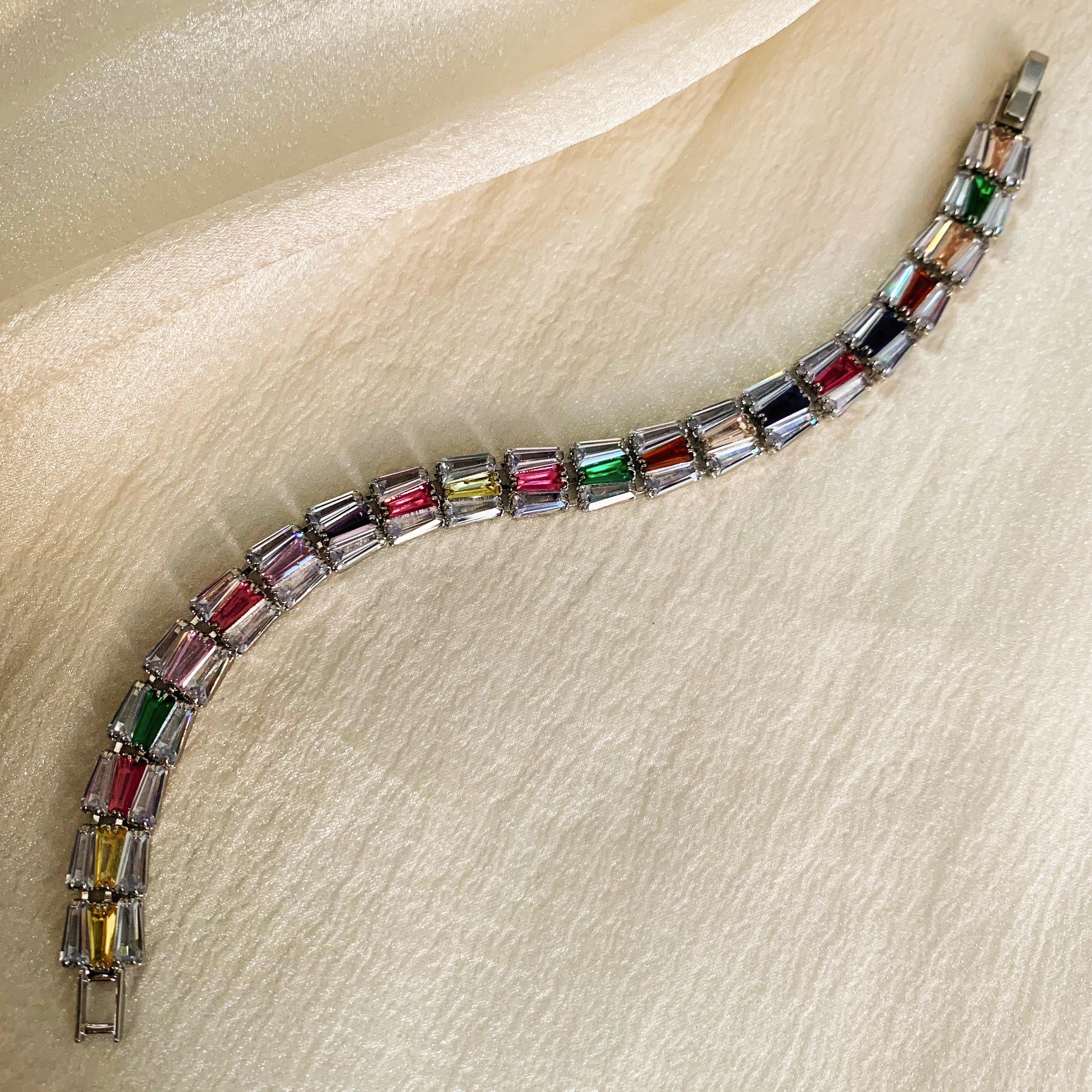 Rainbow Baguette Tennis Bracelet Set