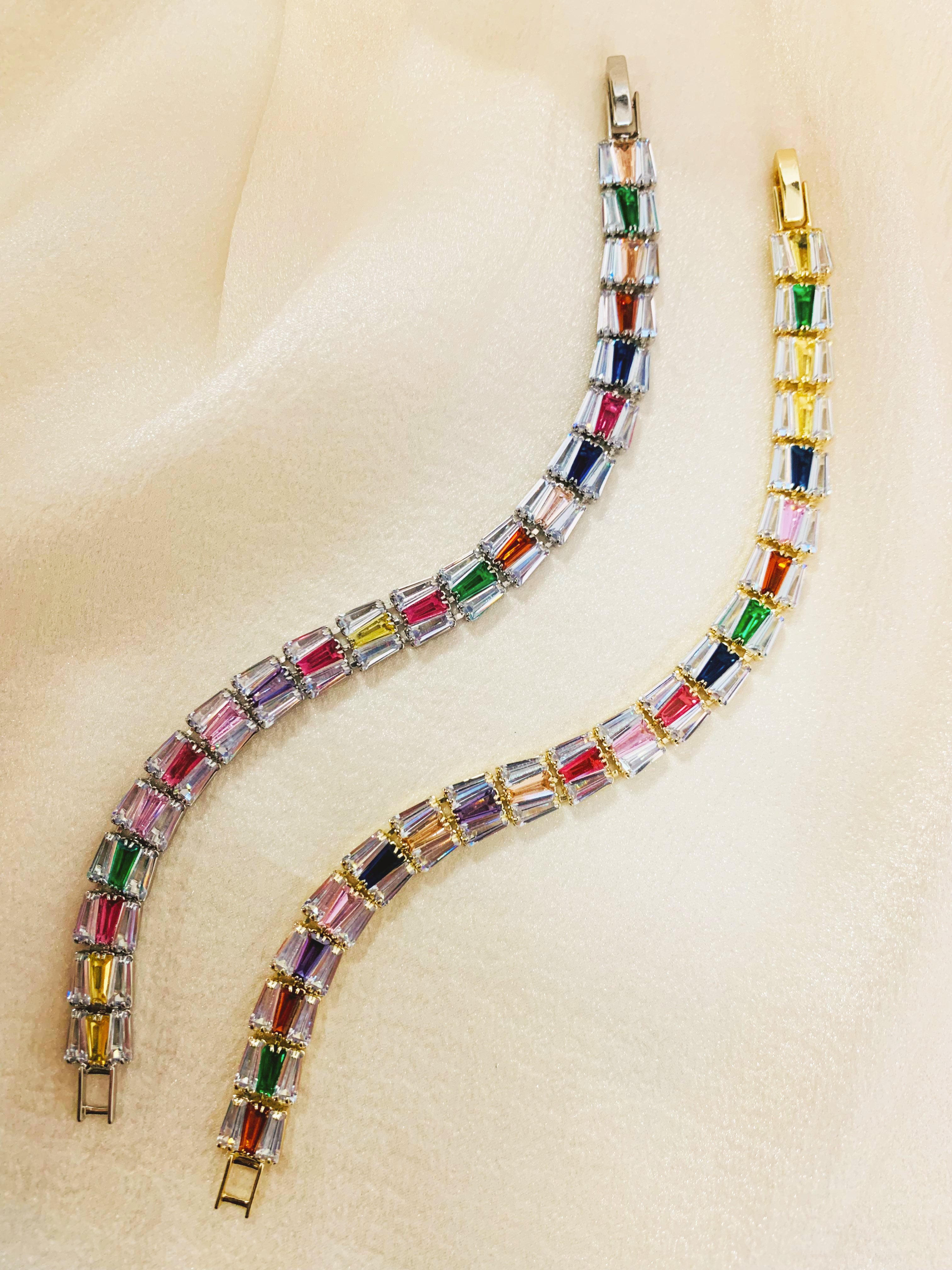 Rainbow Baguette Tennis Bracelet Set