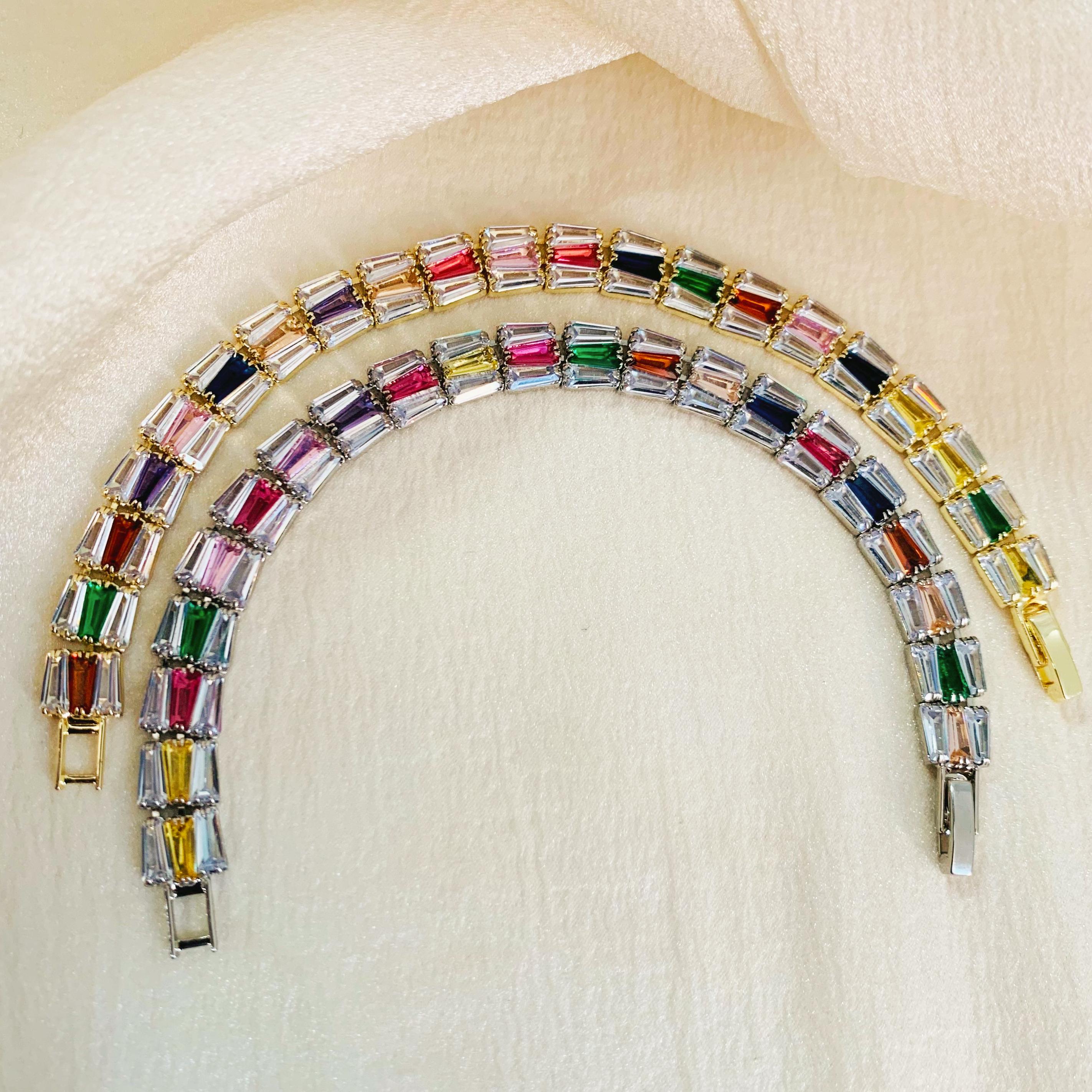 Rainbow Baguette Tennis Bracelet Set