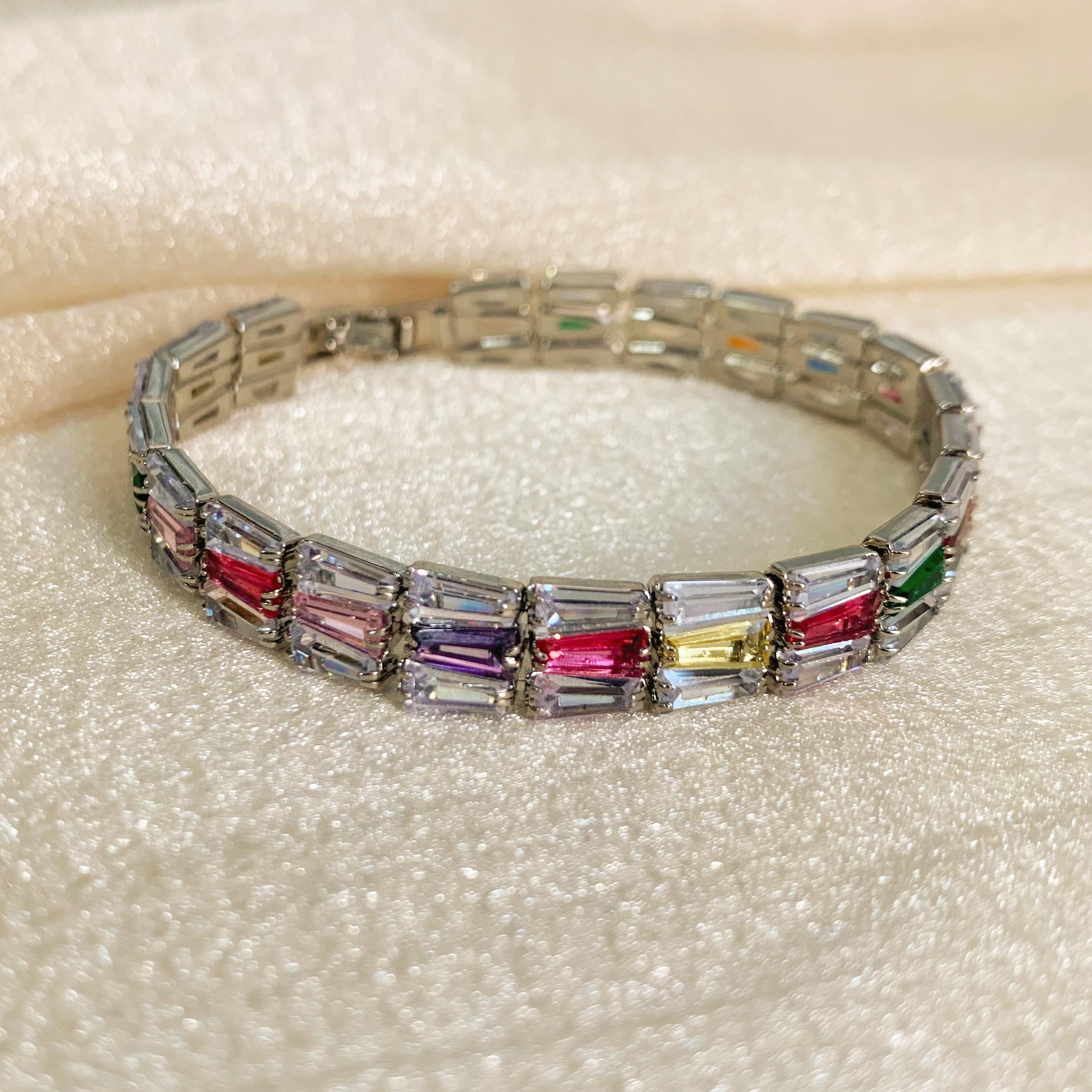 Rainbow Baguette Tennis Bracelet Set
