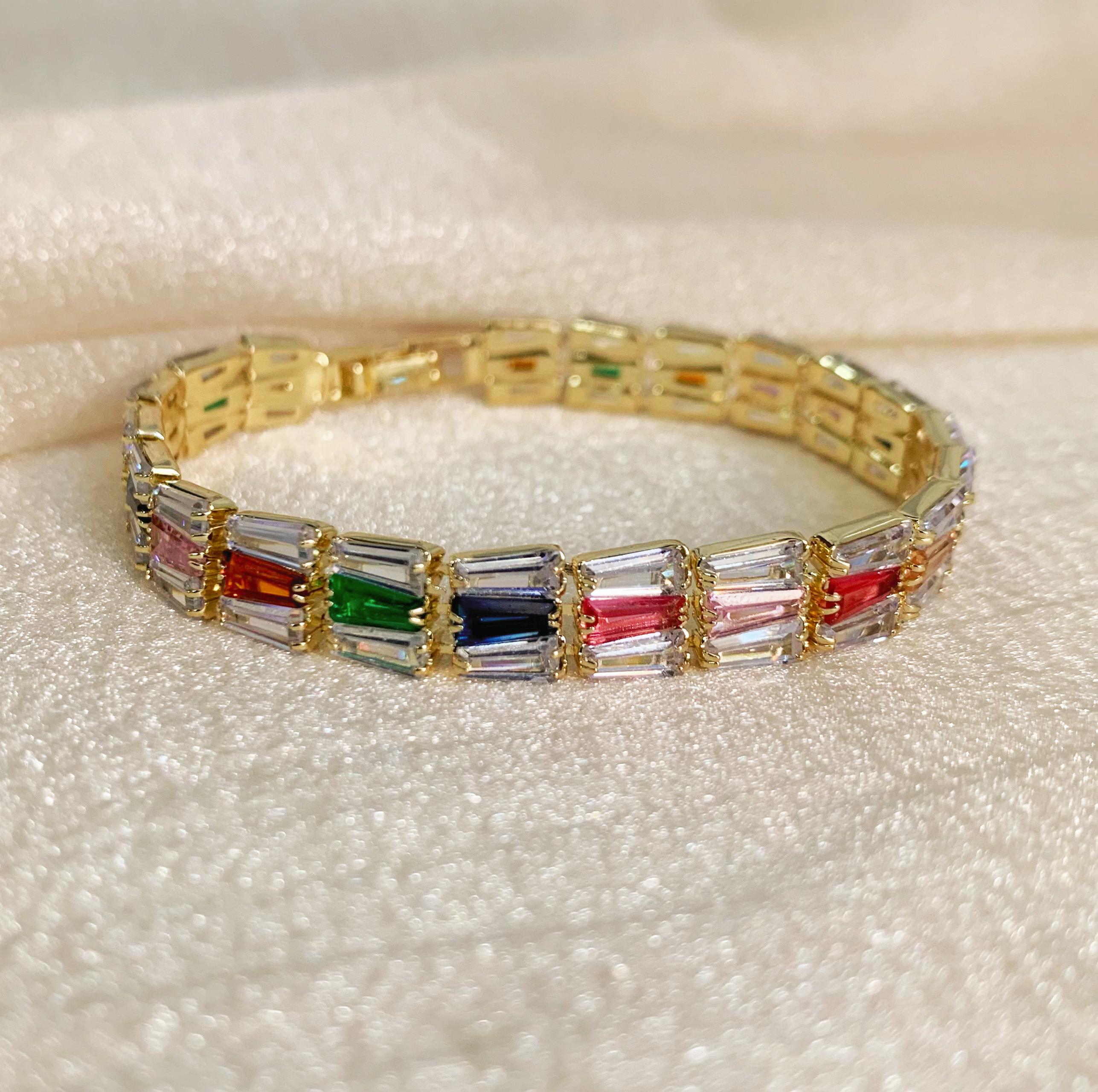 Rainbow Baguette Tennis Bracelet Set