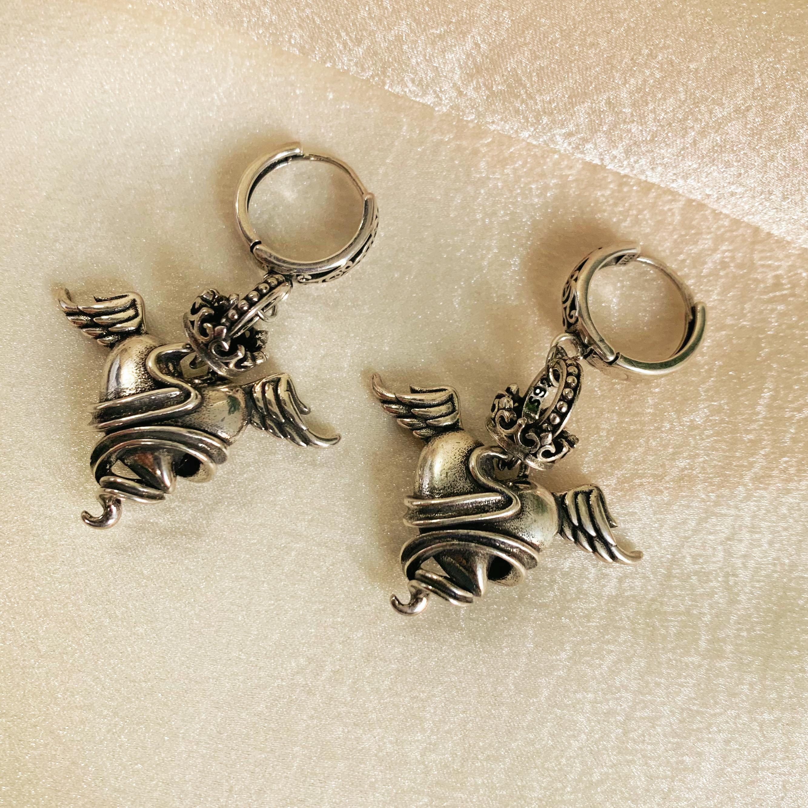 Silver Heart with Wings Earrings