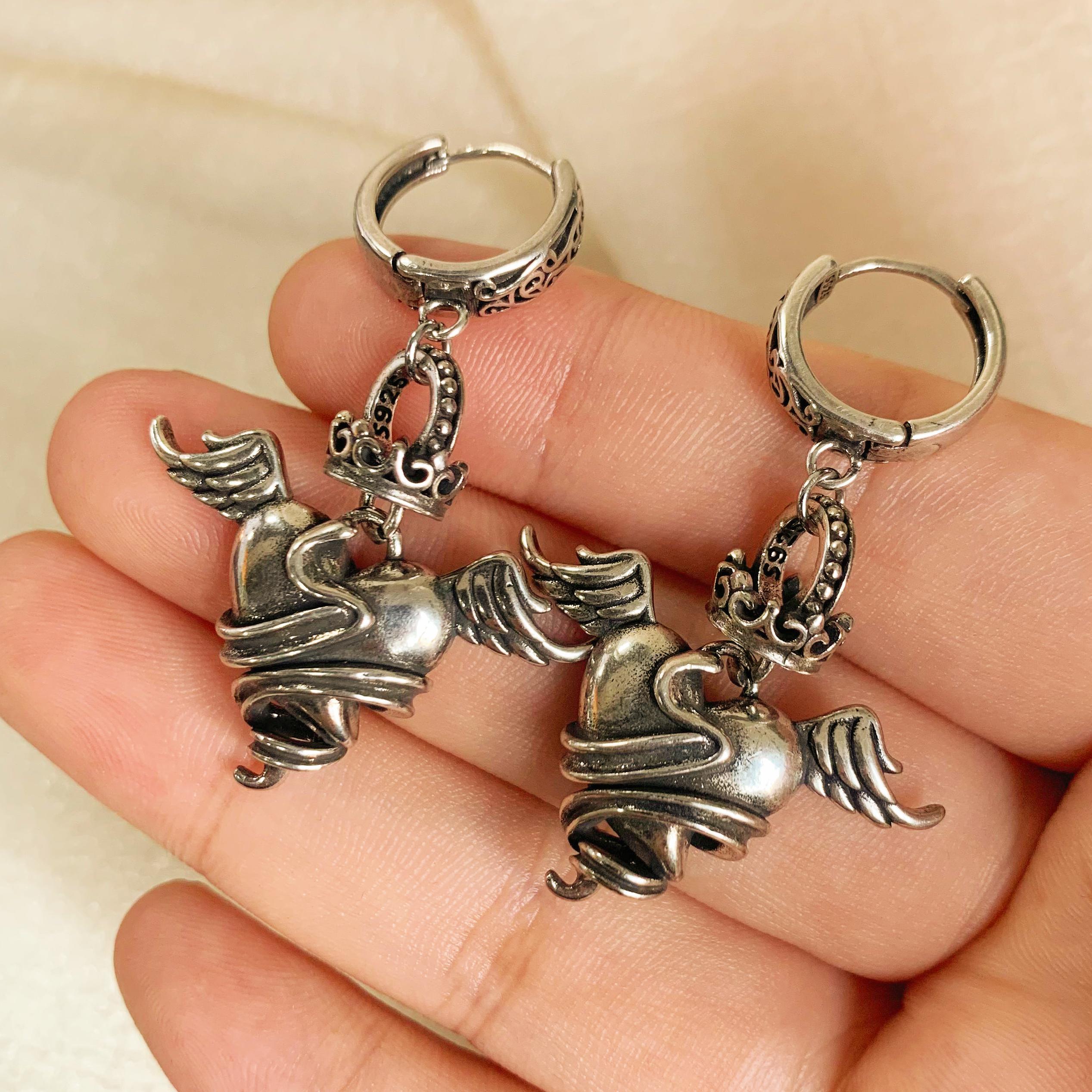 Silver Heart with Wings Earrings