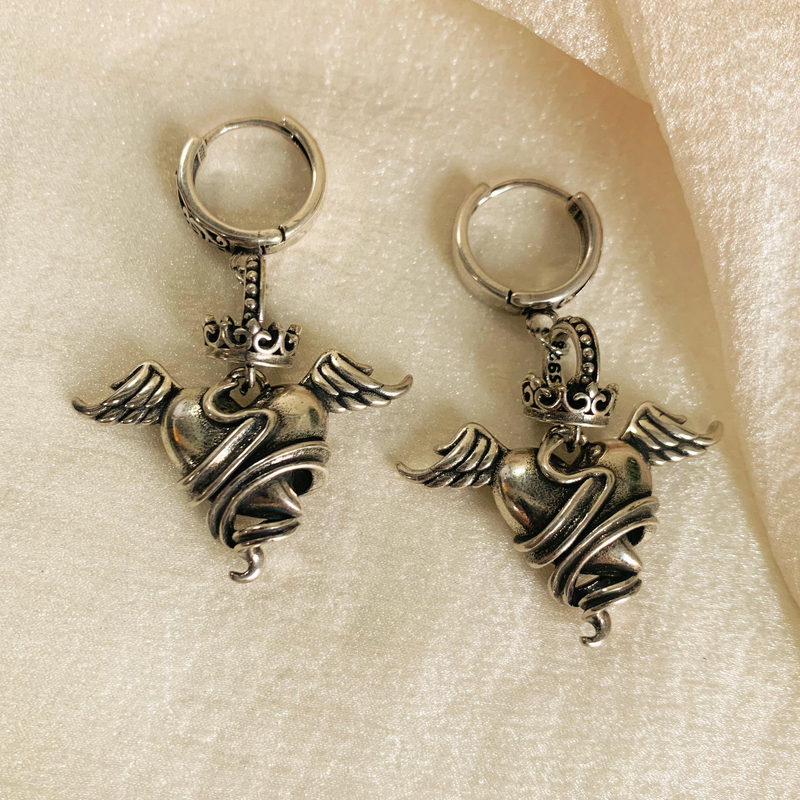 Silver Heart with Wings Earrings