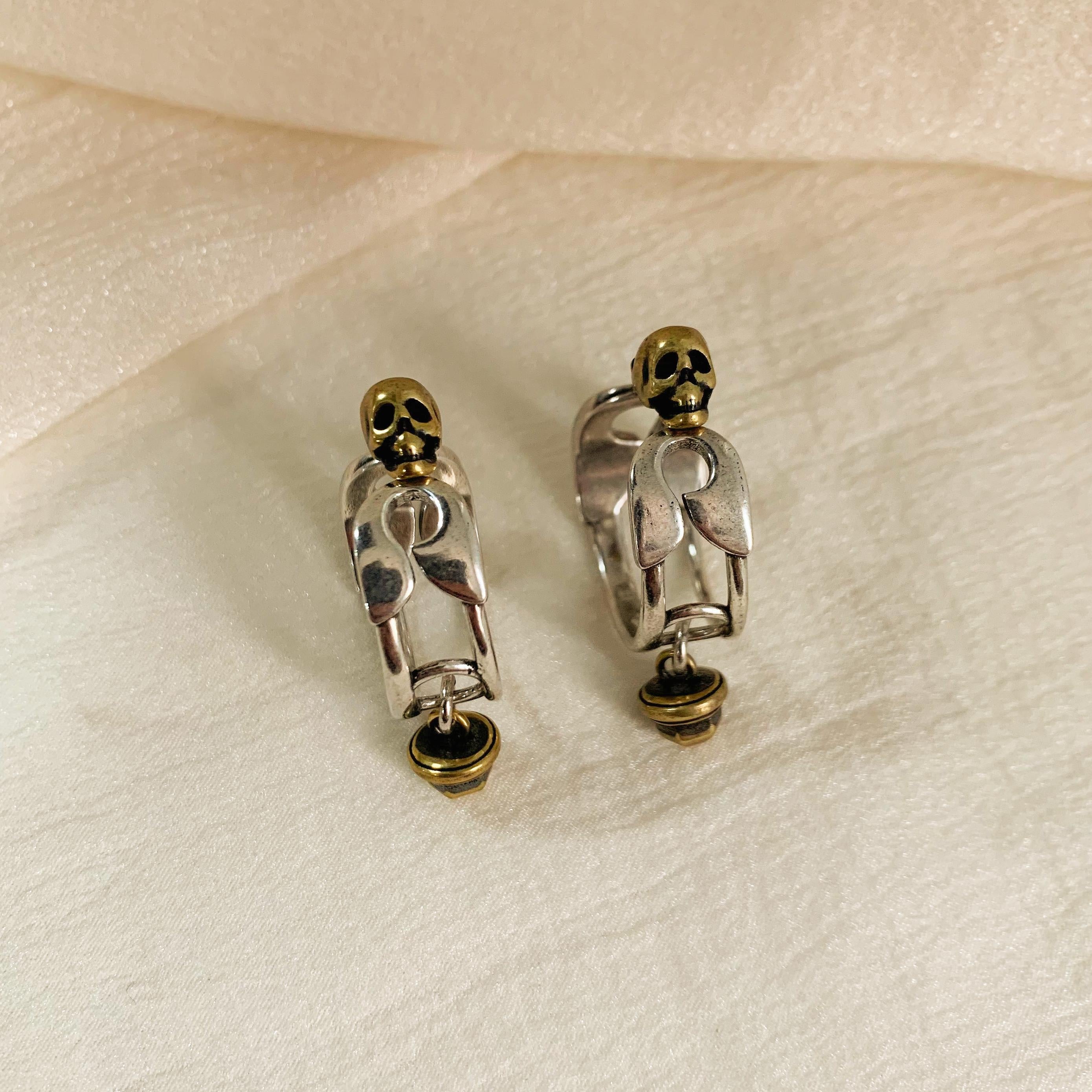 Unisex Gothic Punk Silver Skull Earrings
