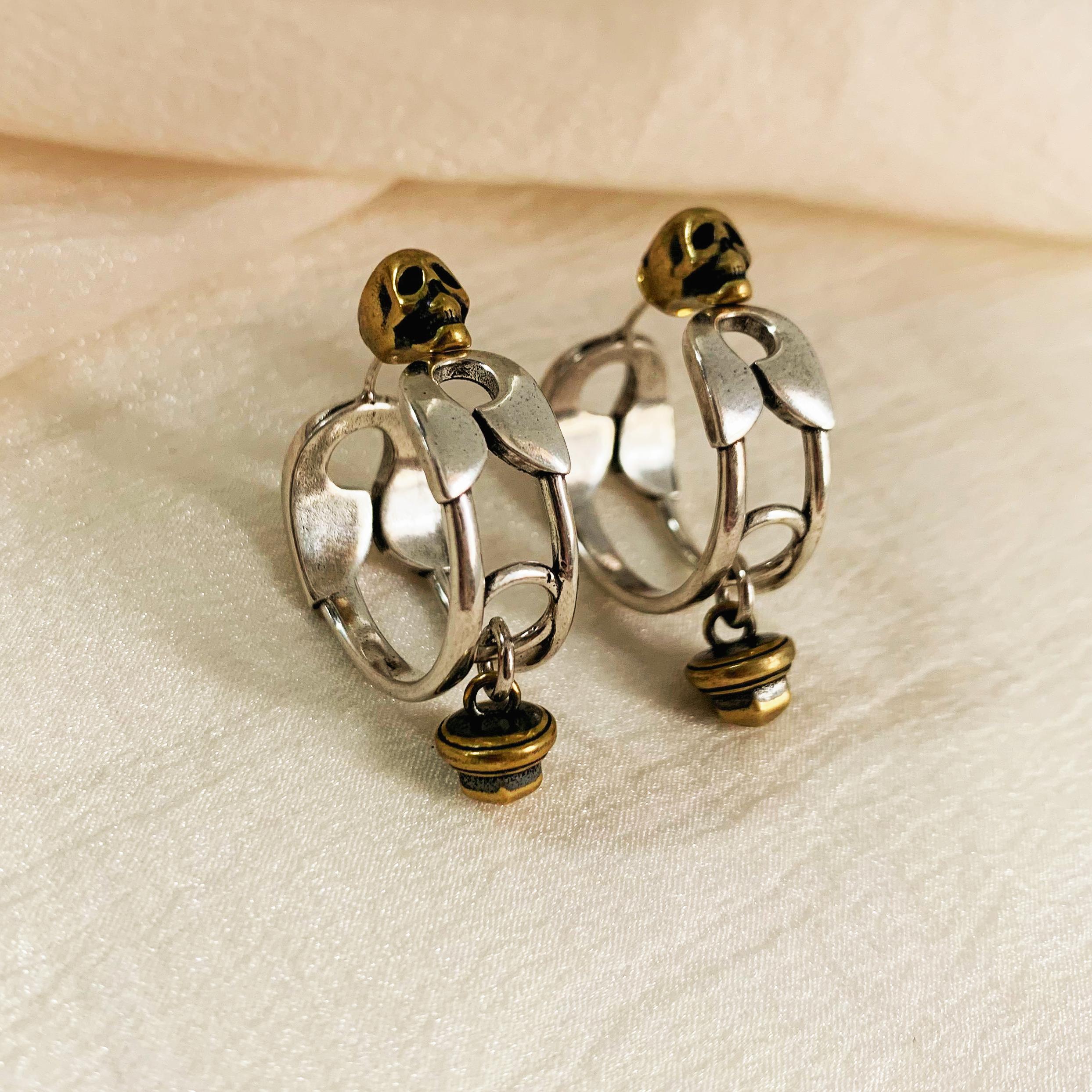 Unisex Gothic Punk Silver Skull Earrings