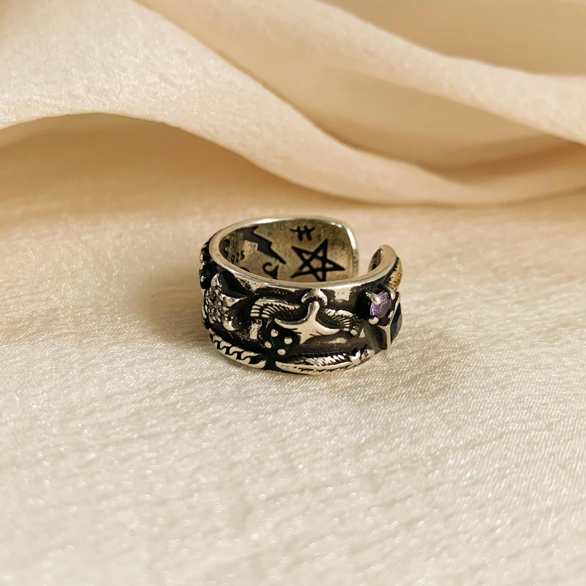 Unisex Silver Handcarved Adjustable Ring