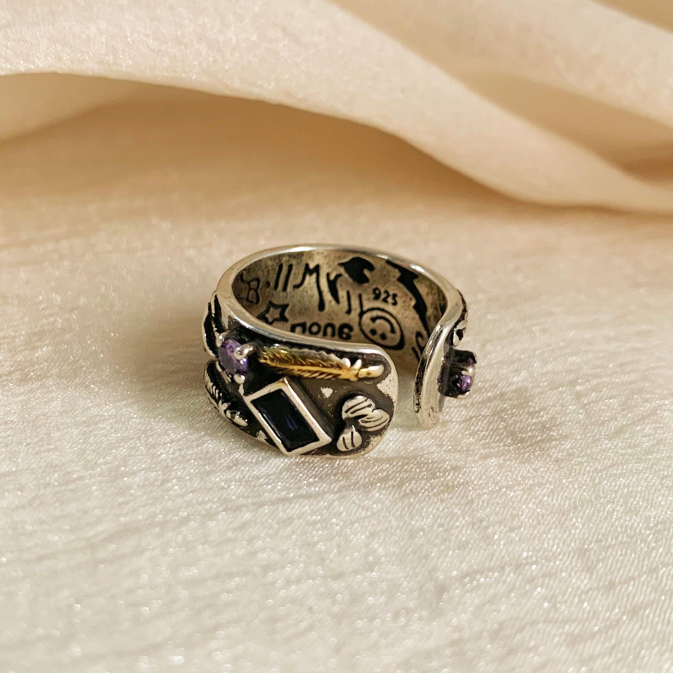 Unisex Silver Handcarved Adjustable Ring