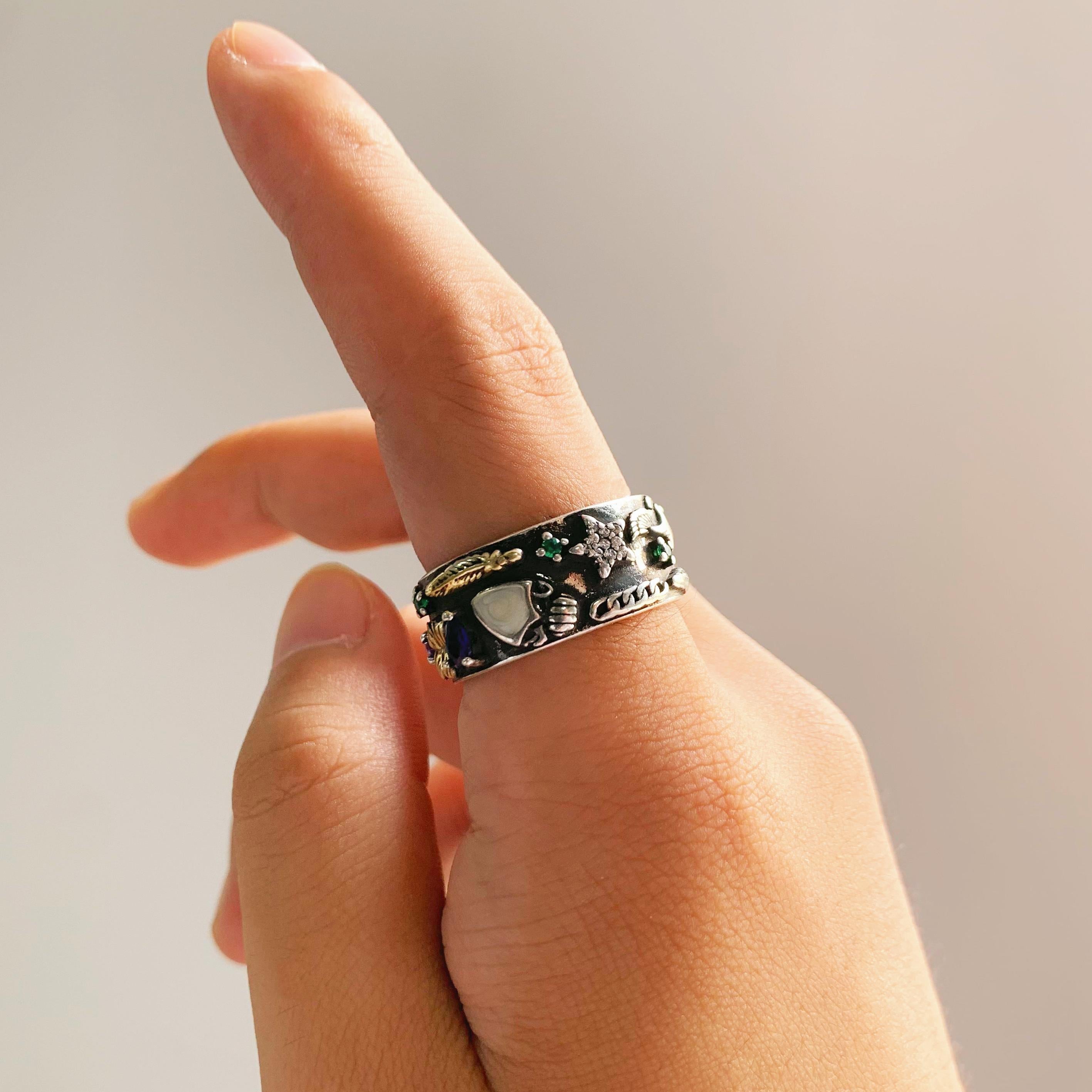 Unisex Silver Handcarved Adjustable Ring