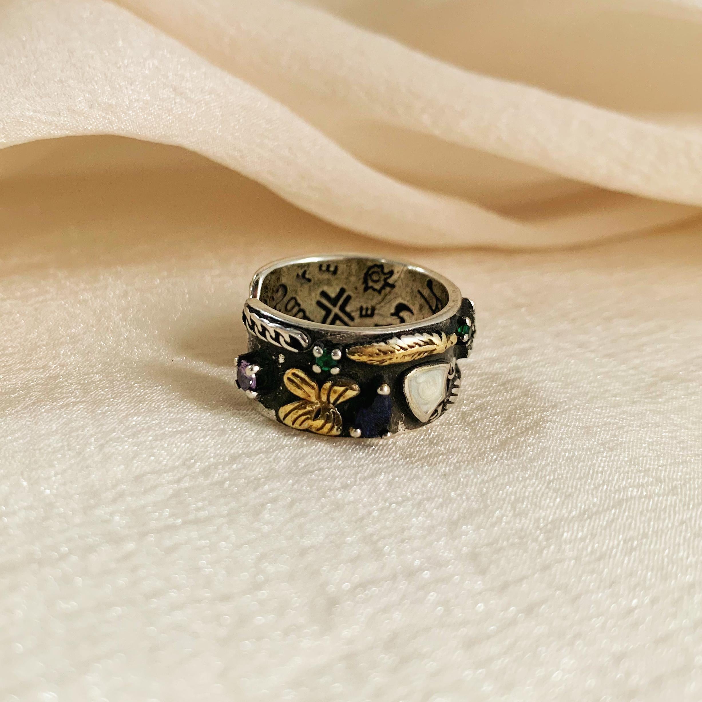 Unisex Silver Handcarved Adjustable Ring